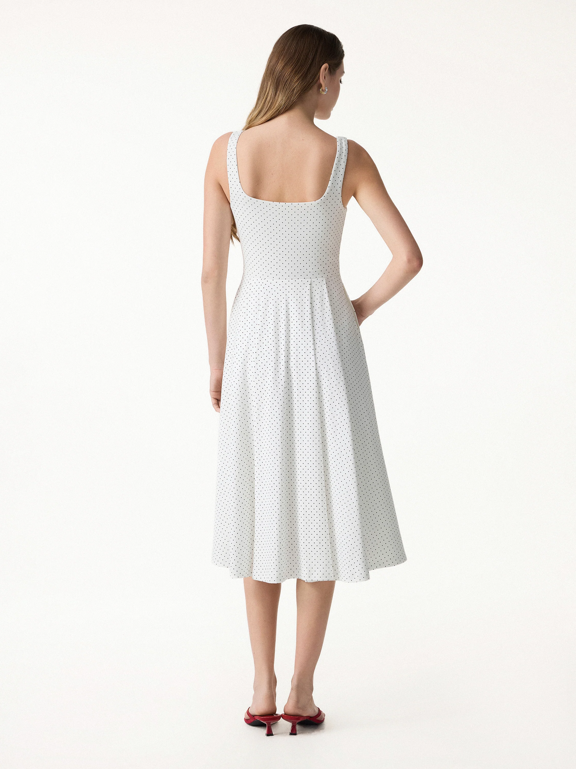 Stretch Cotton Polka Dot Square Neck Midi Bra Dress with Pockets Limited Edition - Image 10