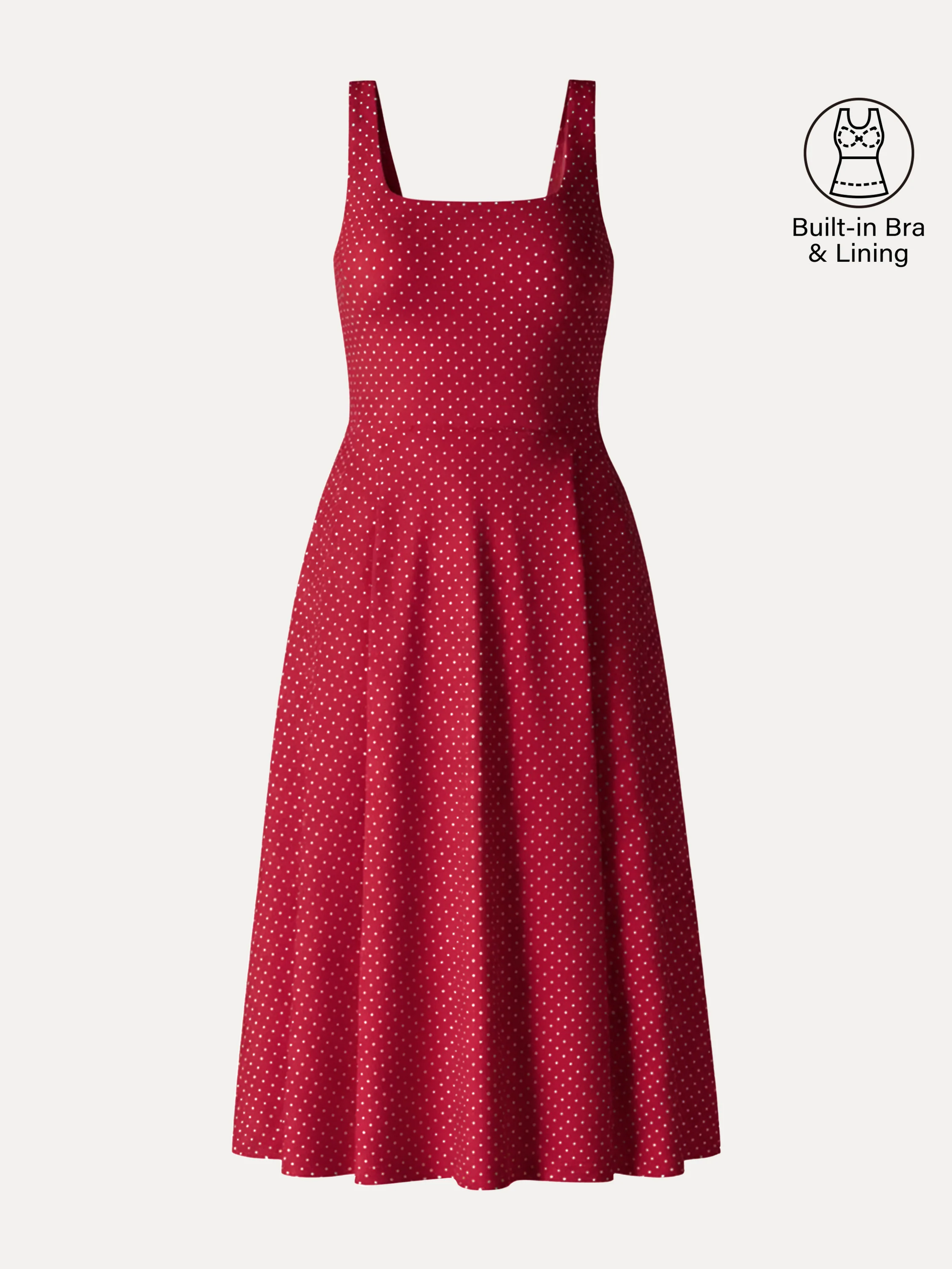 Stretch Cotton Polka Dot Square Neck Midi Bra Dress with Pockets Limited Edition - Image 2