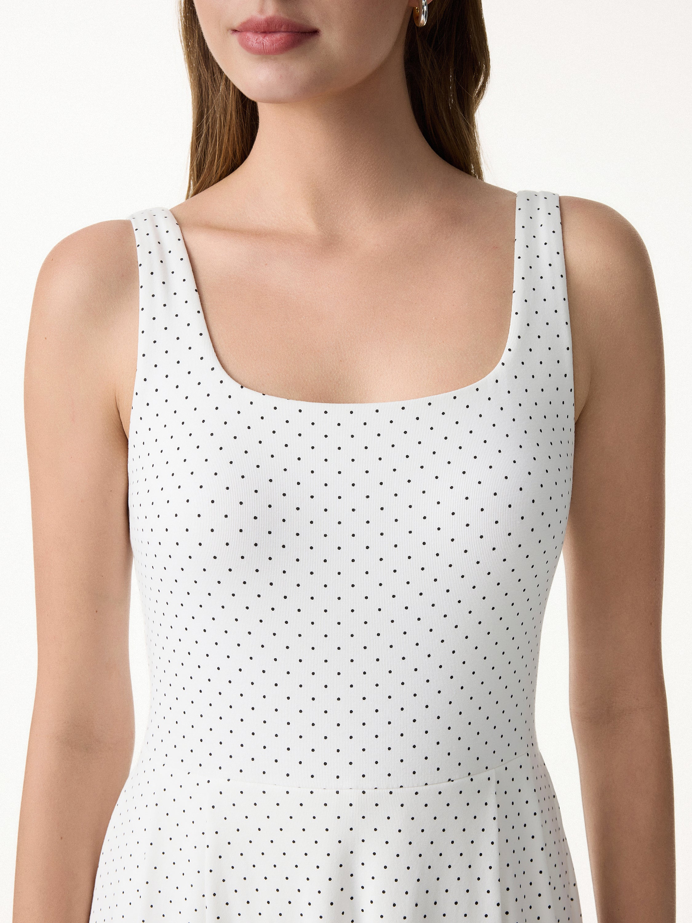 Stretch Cotton Polka Dot Square Neck Midi Bra Dress with Pockets Limited Edition - Image 5
