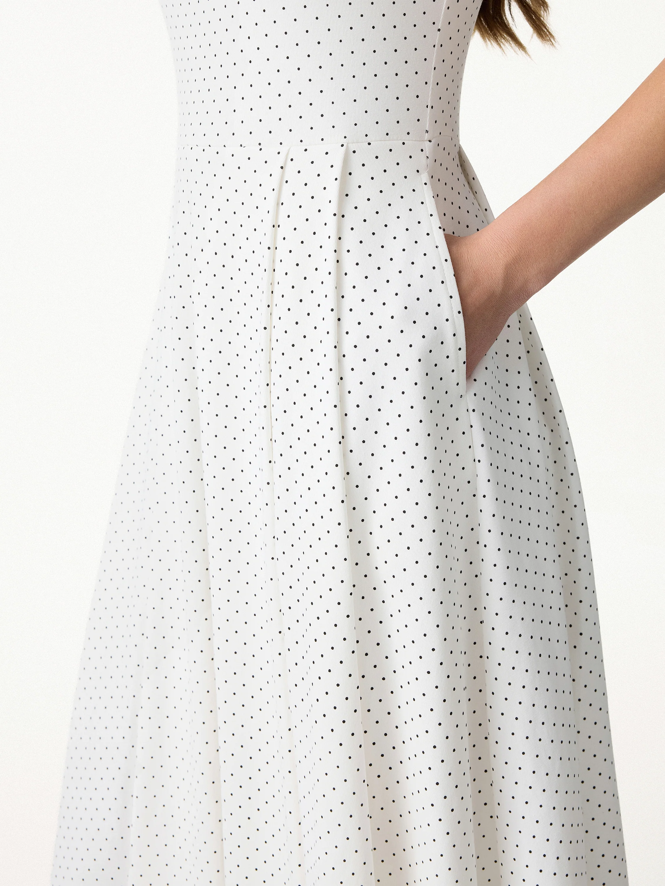 Stretch Cotton Polka Dot Square Neck Midi Bra Dress with Pockets Limited Edition - Image 6