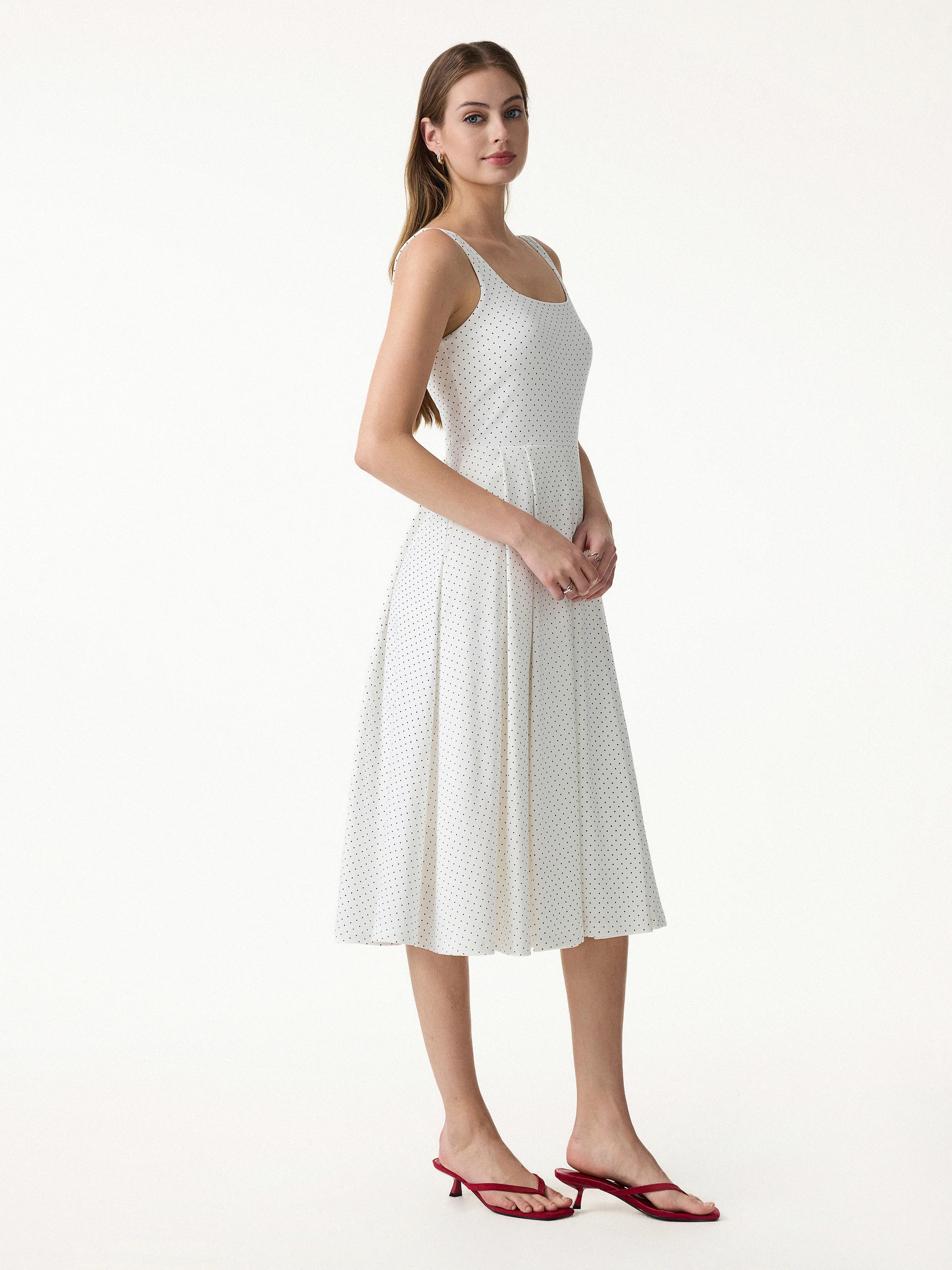 Stretch Cotton Polka Dot Square Neck Midi Bra Dress with Pockets Limited Edition - Image 9