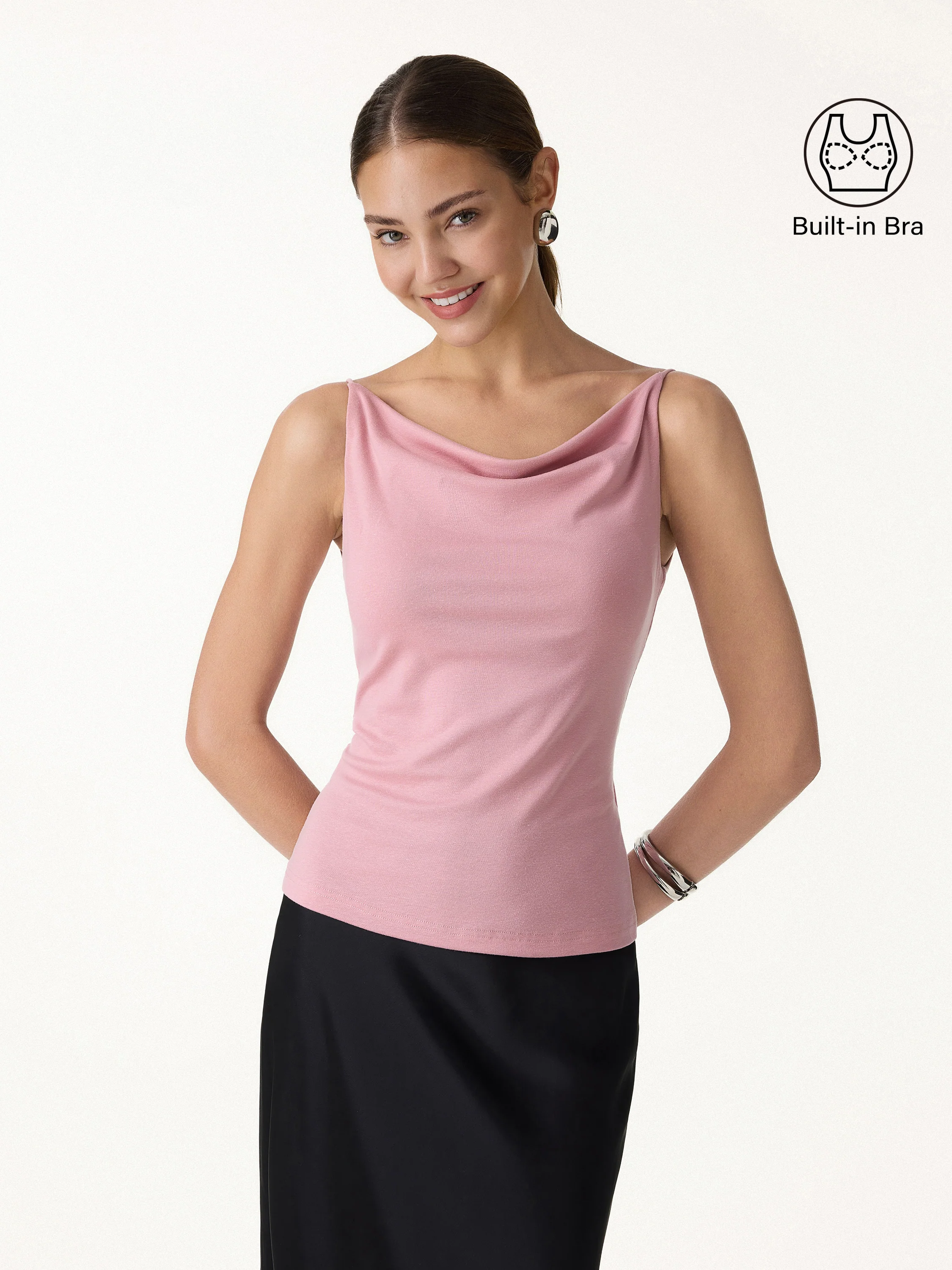 Stretch Linen Cowl Neck Bra Tank - Image 5