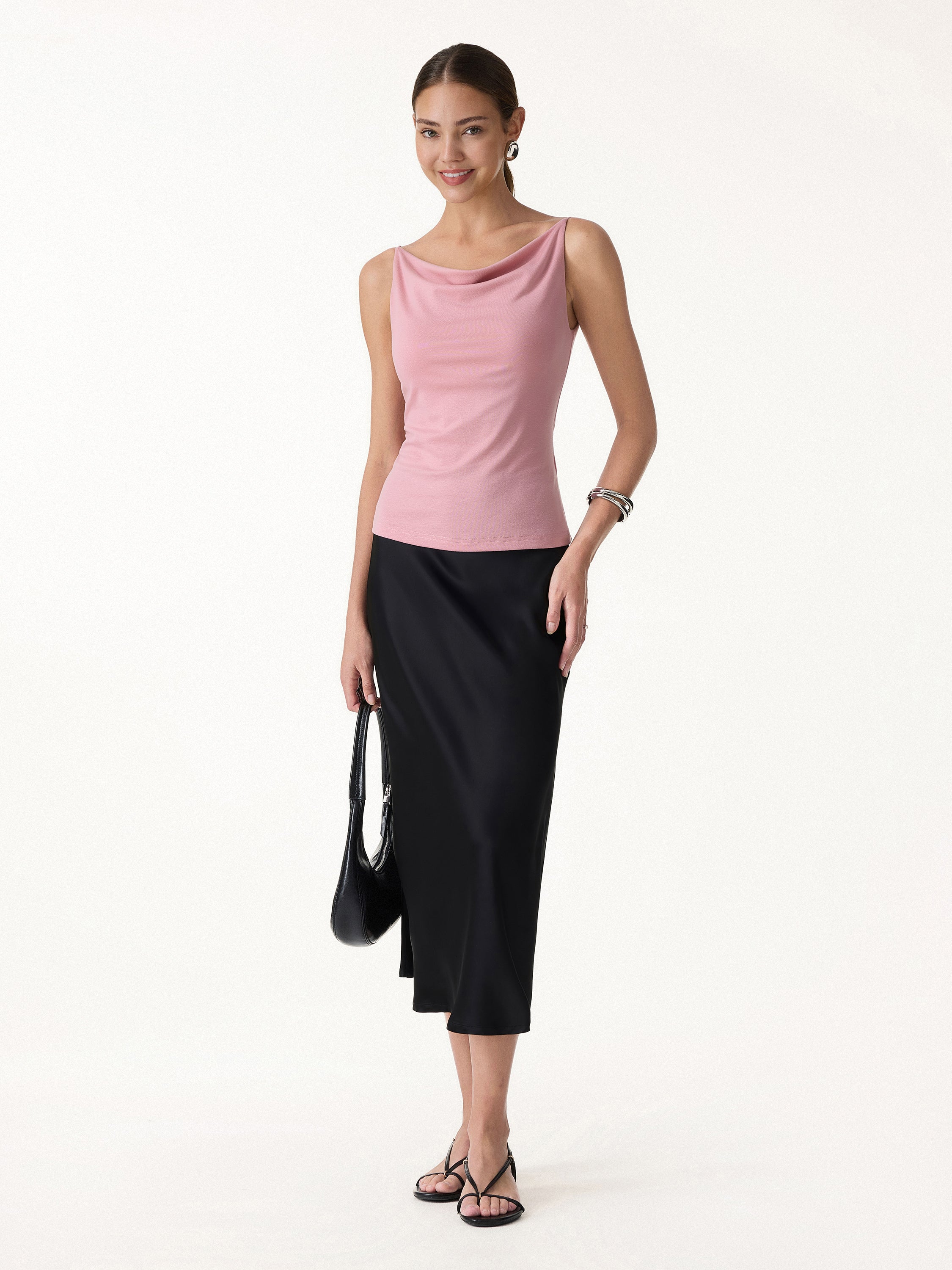 Stretch Linen Cowl Neck Bra Tank - Image 6