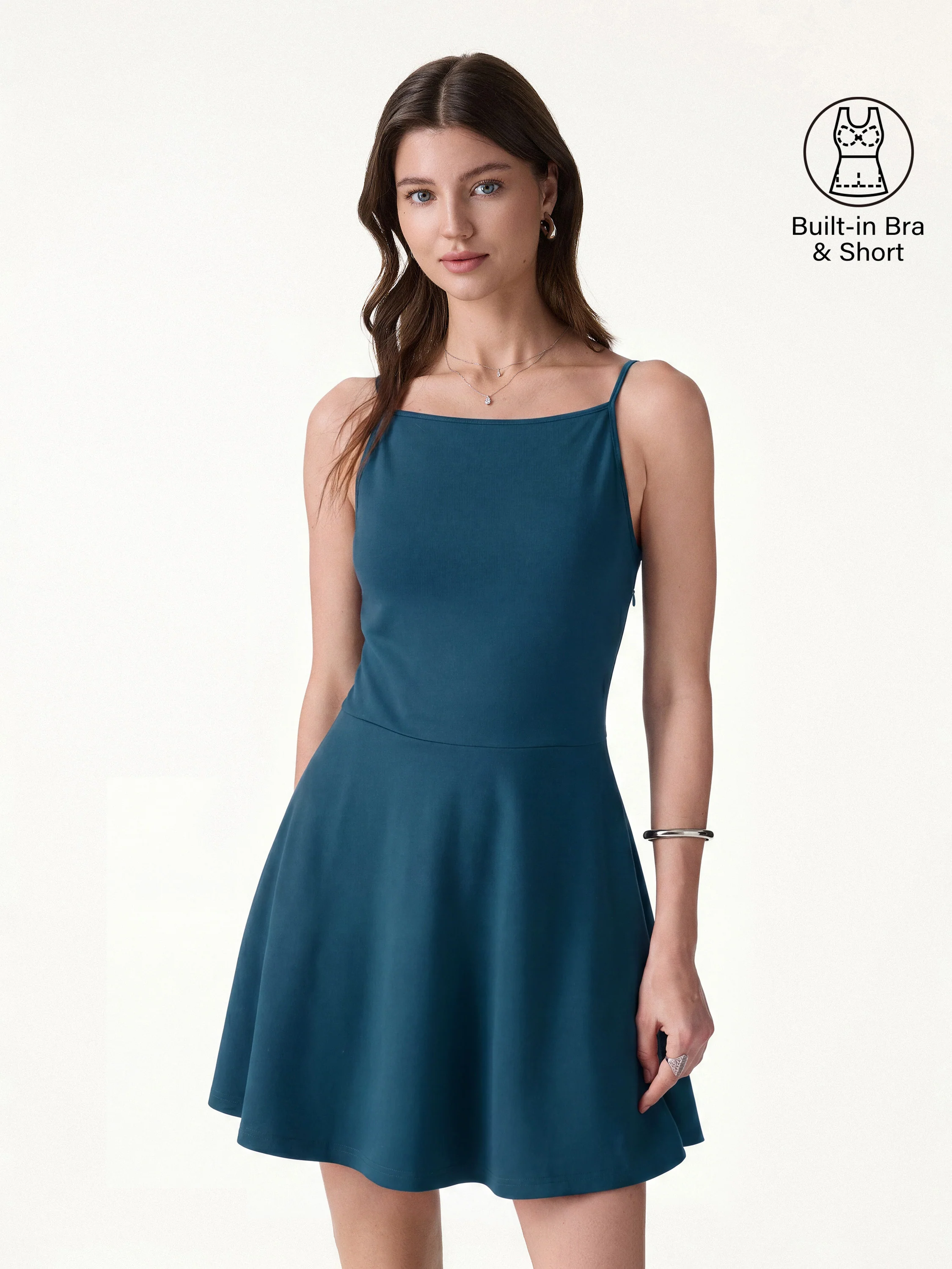 Stretch Ponte Square Neck Mini A-Line Bra Dress with Pockets - Image 15
