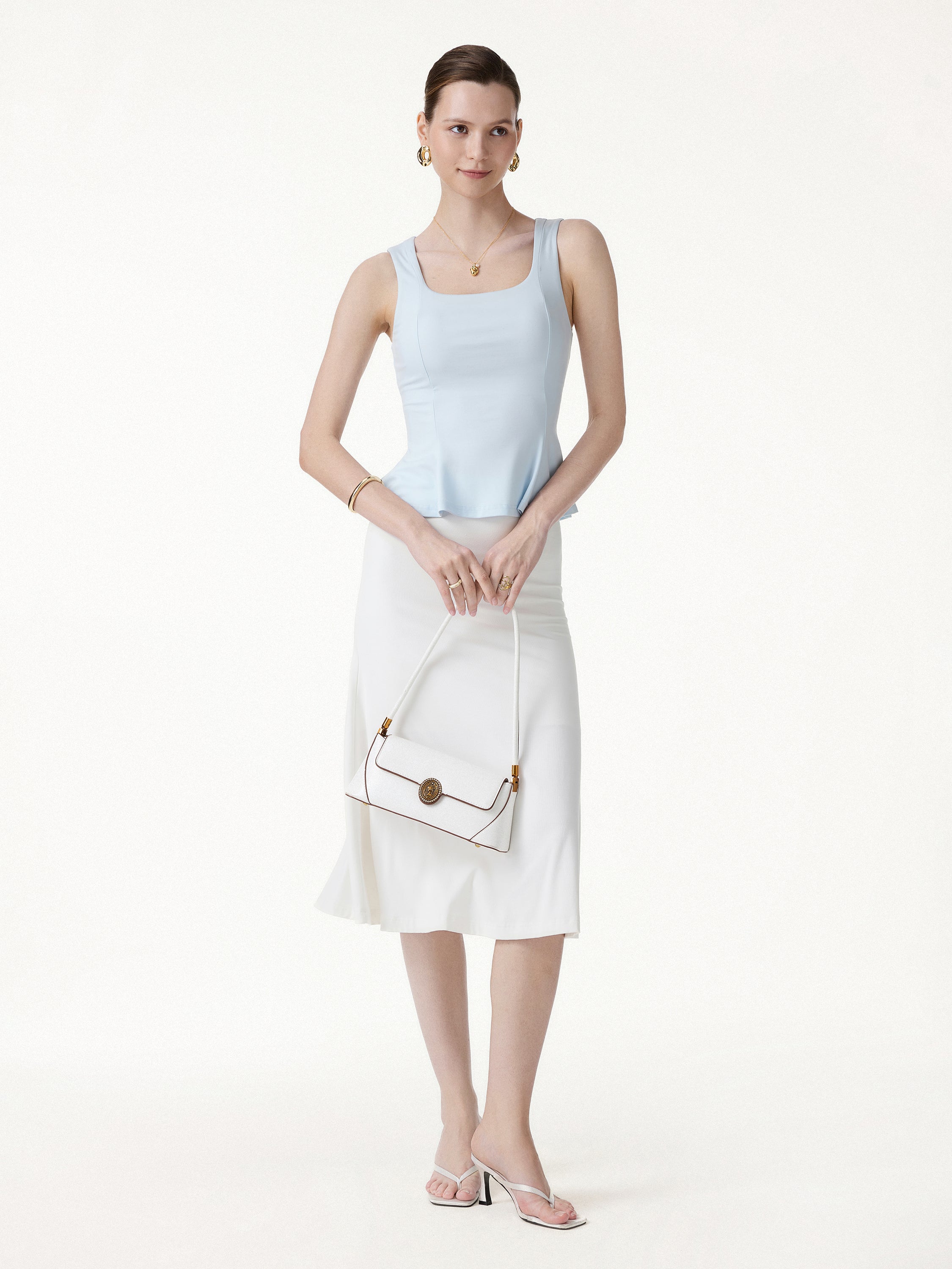 Stretch Ponte Square Neck Peplum Bra Top - Image 3