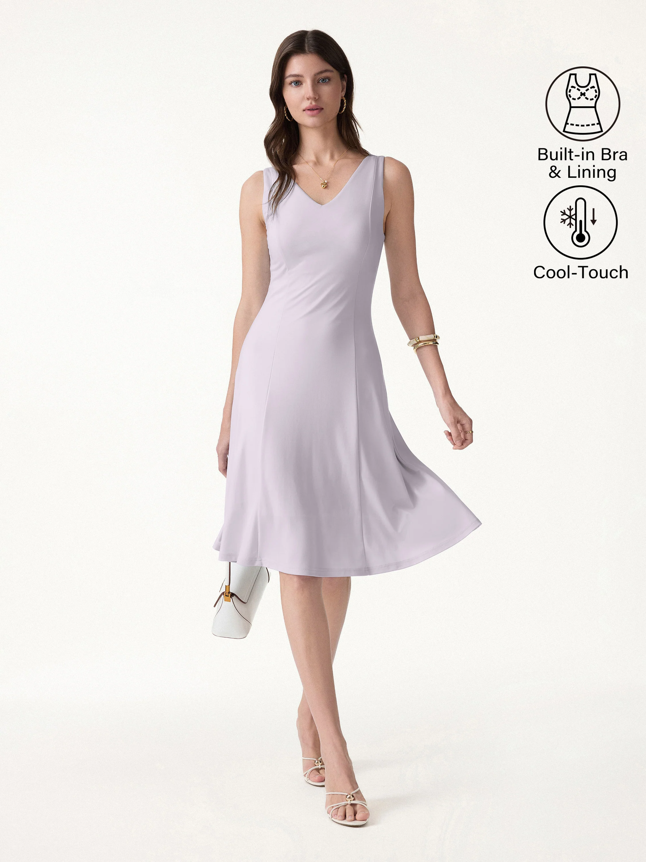 Stretch Ponte V-Neck A-Line Midi Bra Dress - Image 10