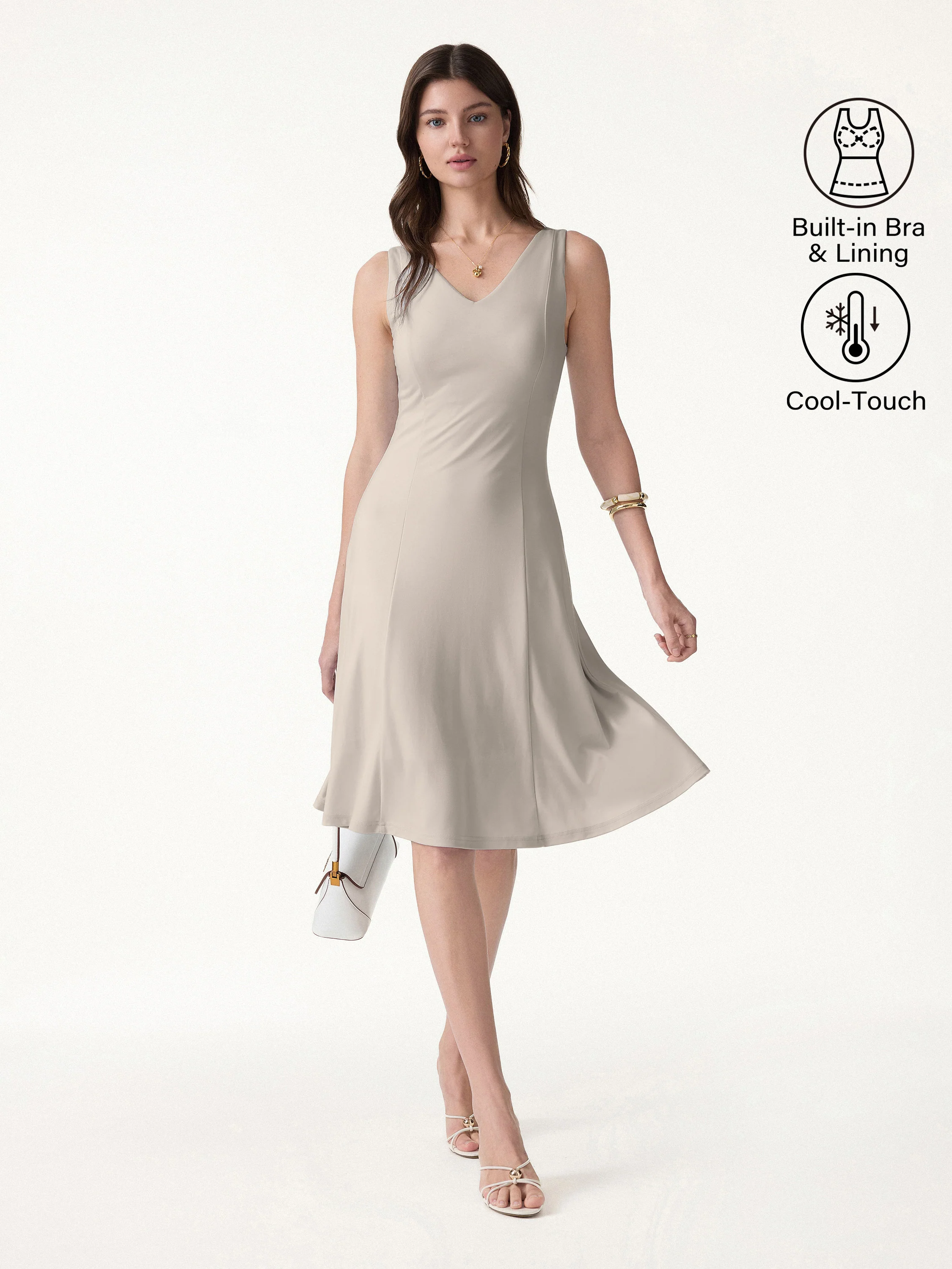 Stretch Ponte V-Neck A-Line Midi Bra Dress - Image 15