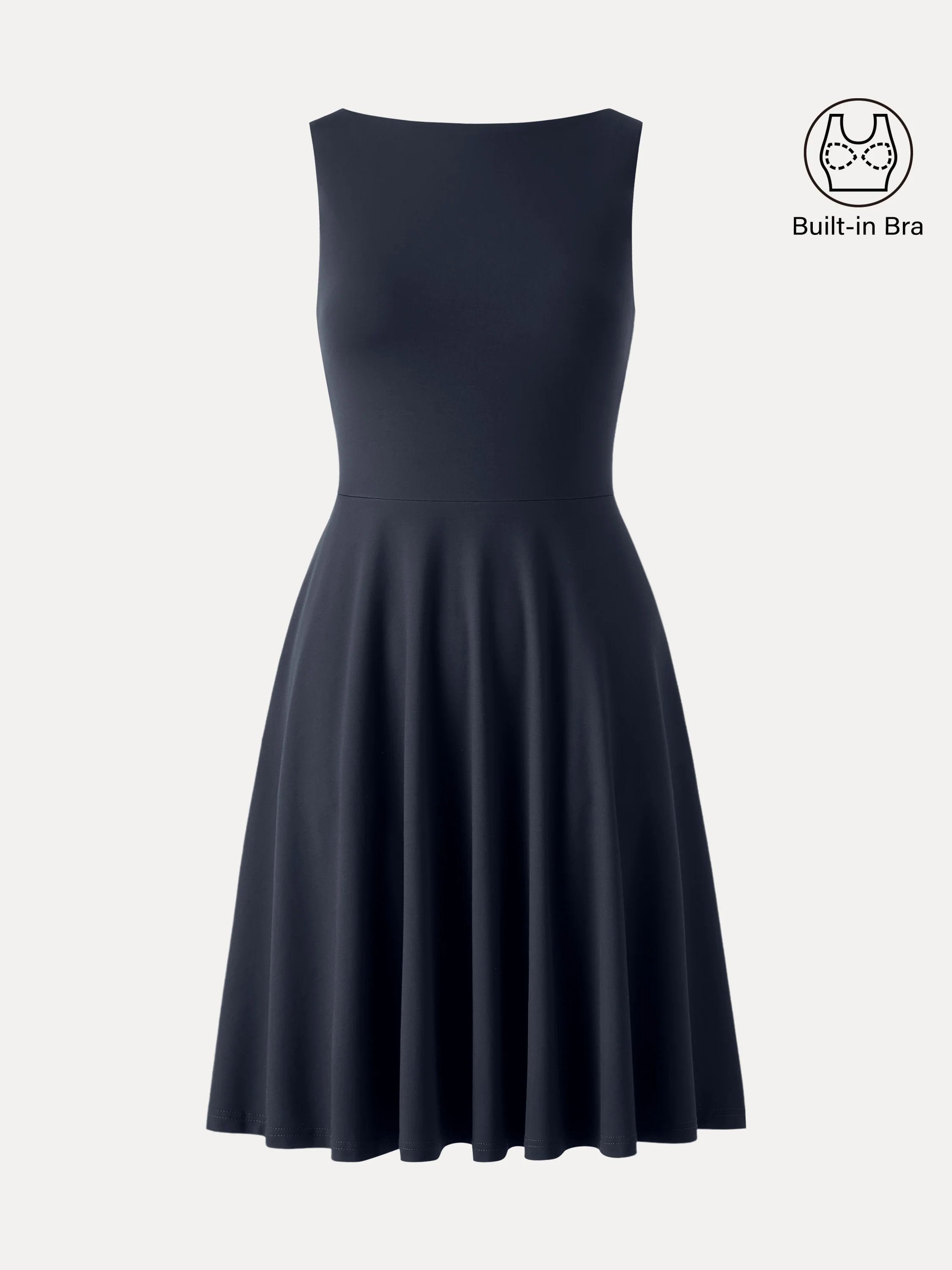 Stretchy Boatneck Fit-and-Flare Mini Bra Dress with Pockets - Image 14