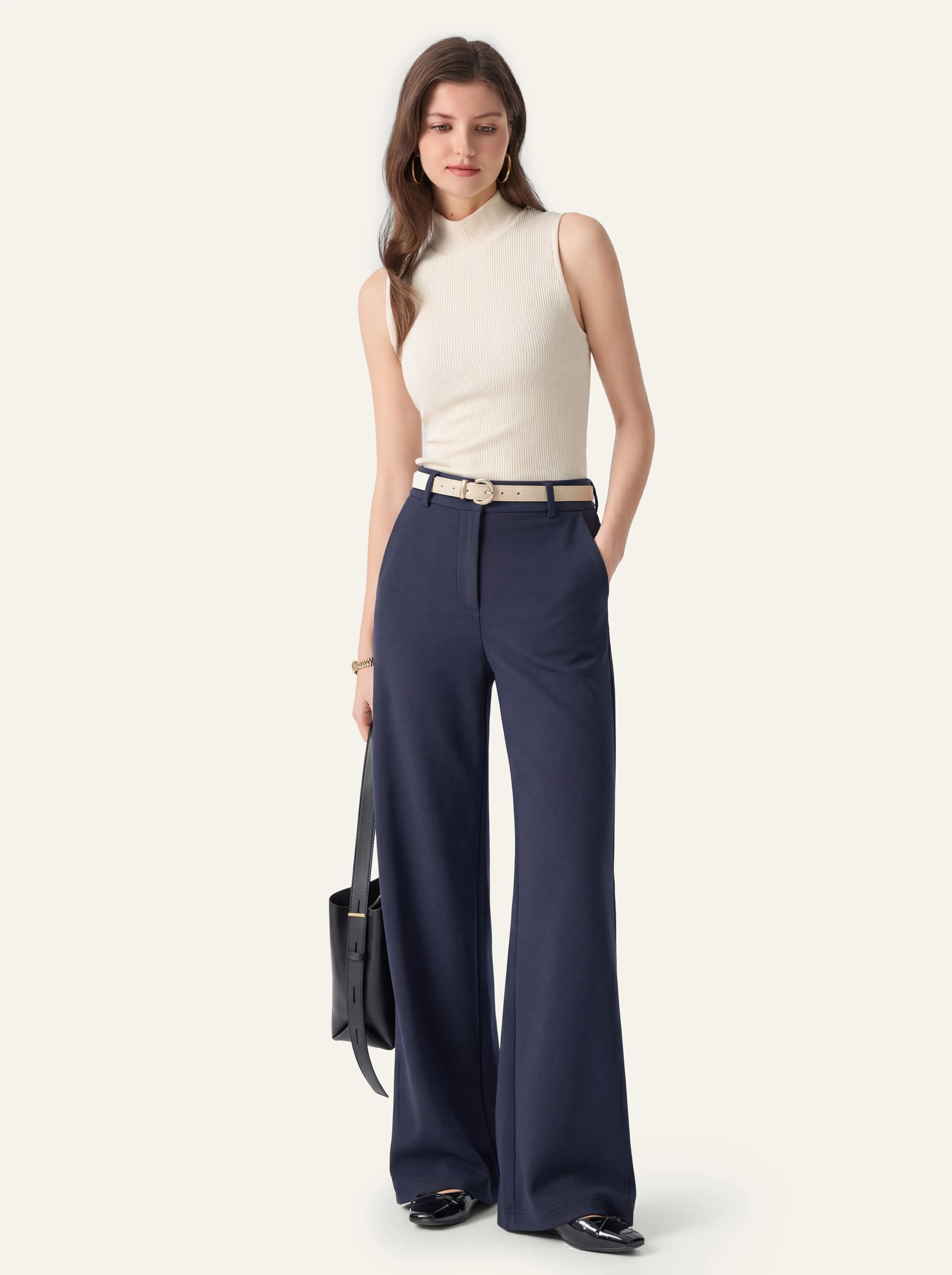 Stretchy Mid Rise Fly-Front Wide Leg Trouser - Image 22
