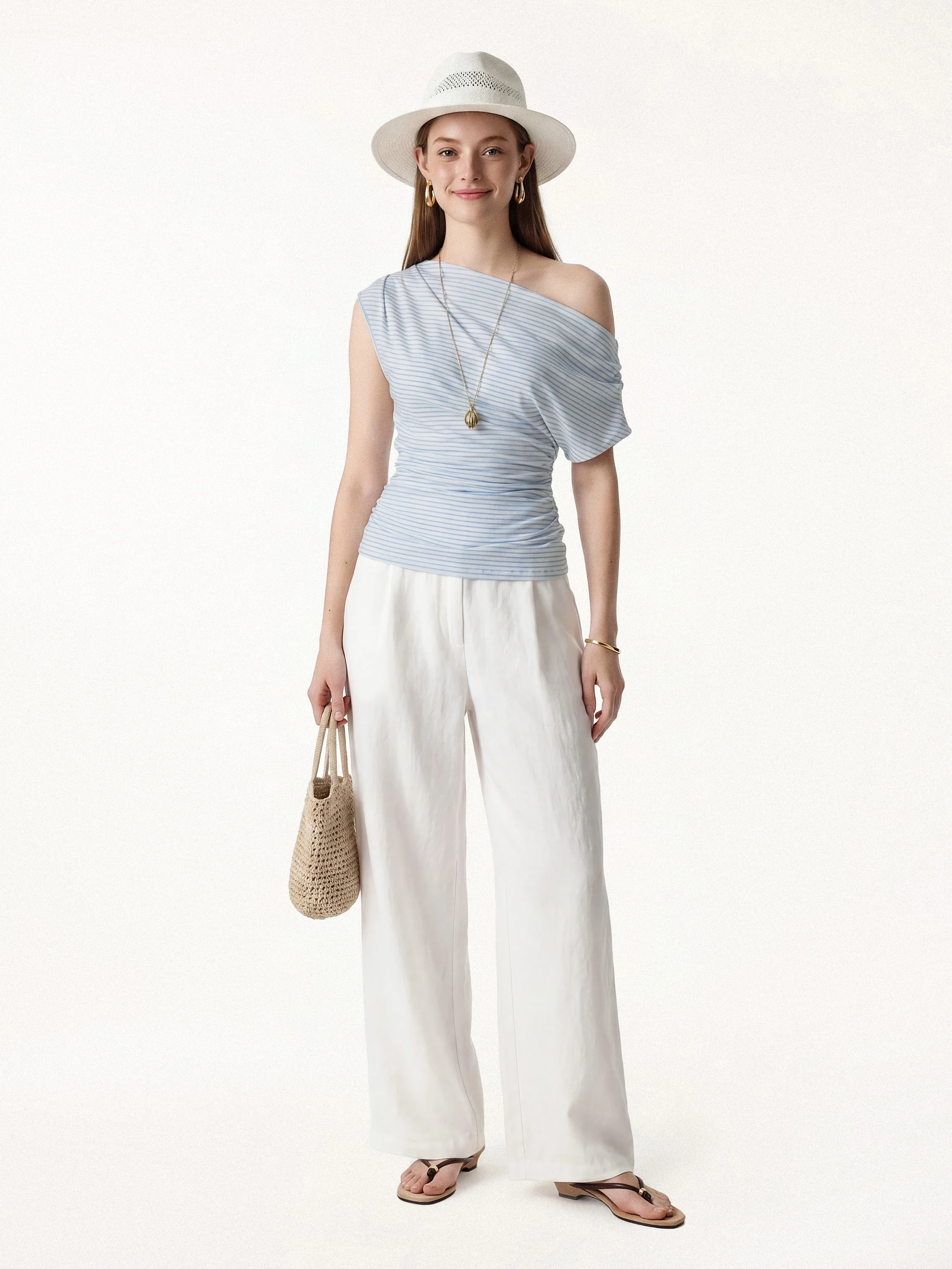 Striped Asymmetrical Neck Top - Image 10