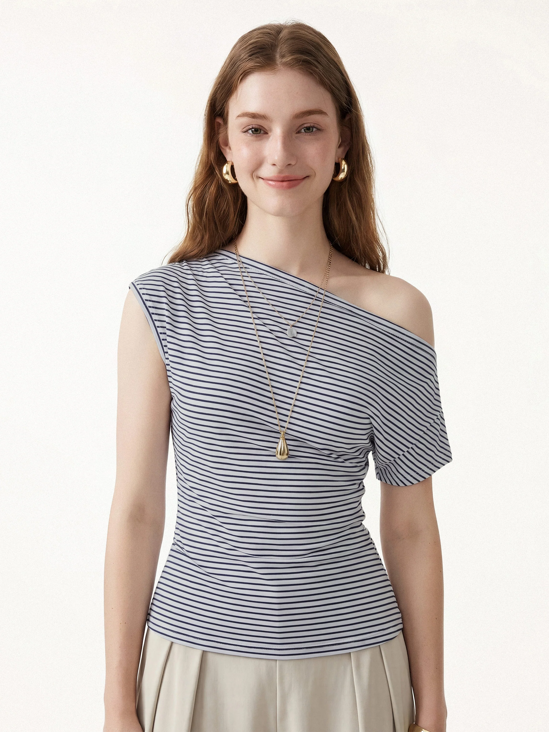 Striped Asymmetrical Neck Top - Image 11