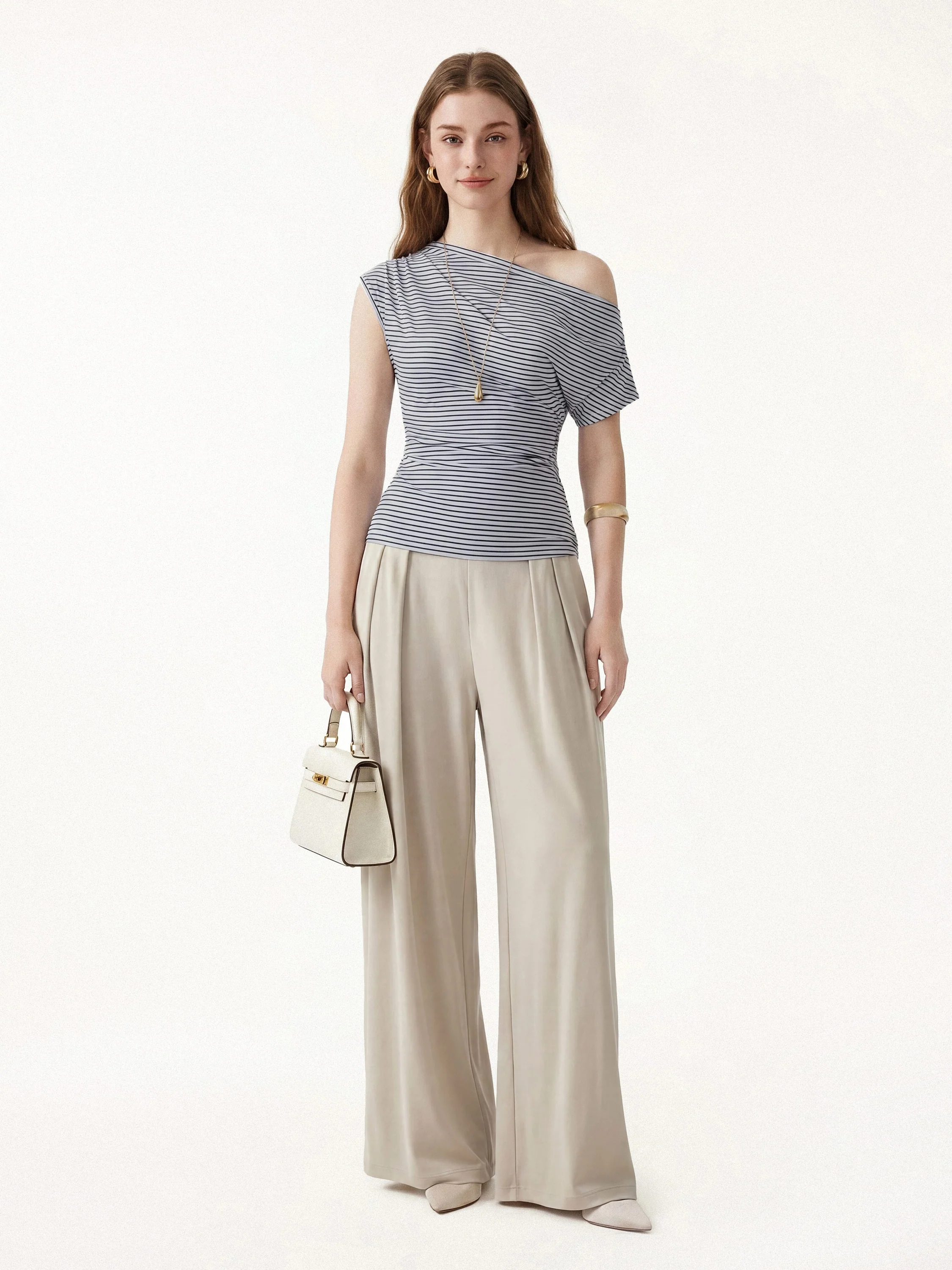 Striped Asymmetrical Neck Top - Image 12