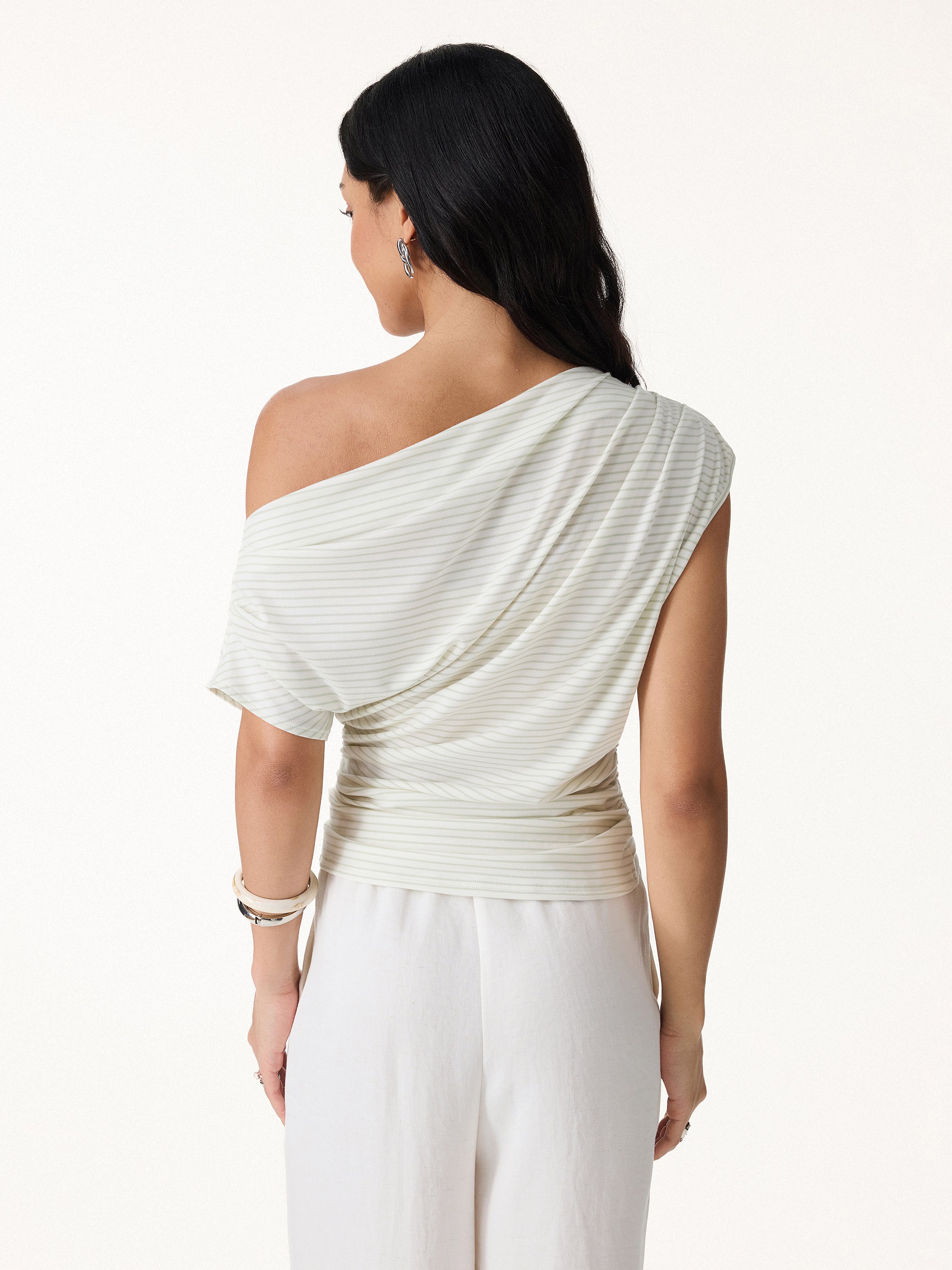 Striped Asymmetrical Neck Top - Image 7