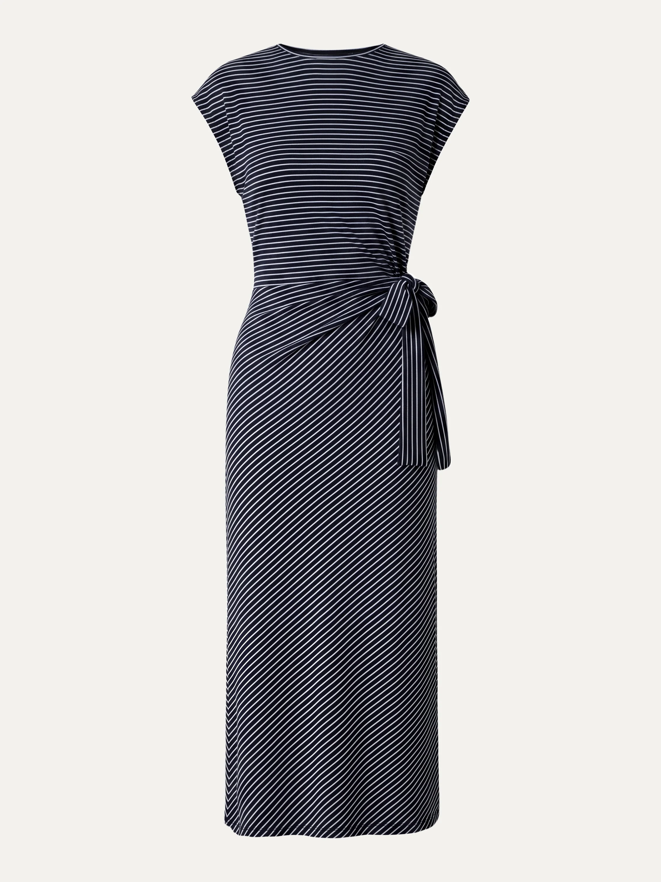 Striped Relaxed Midi Dress with Self-Tie - Image 14
