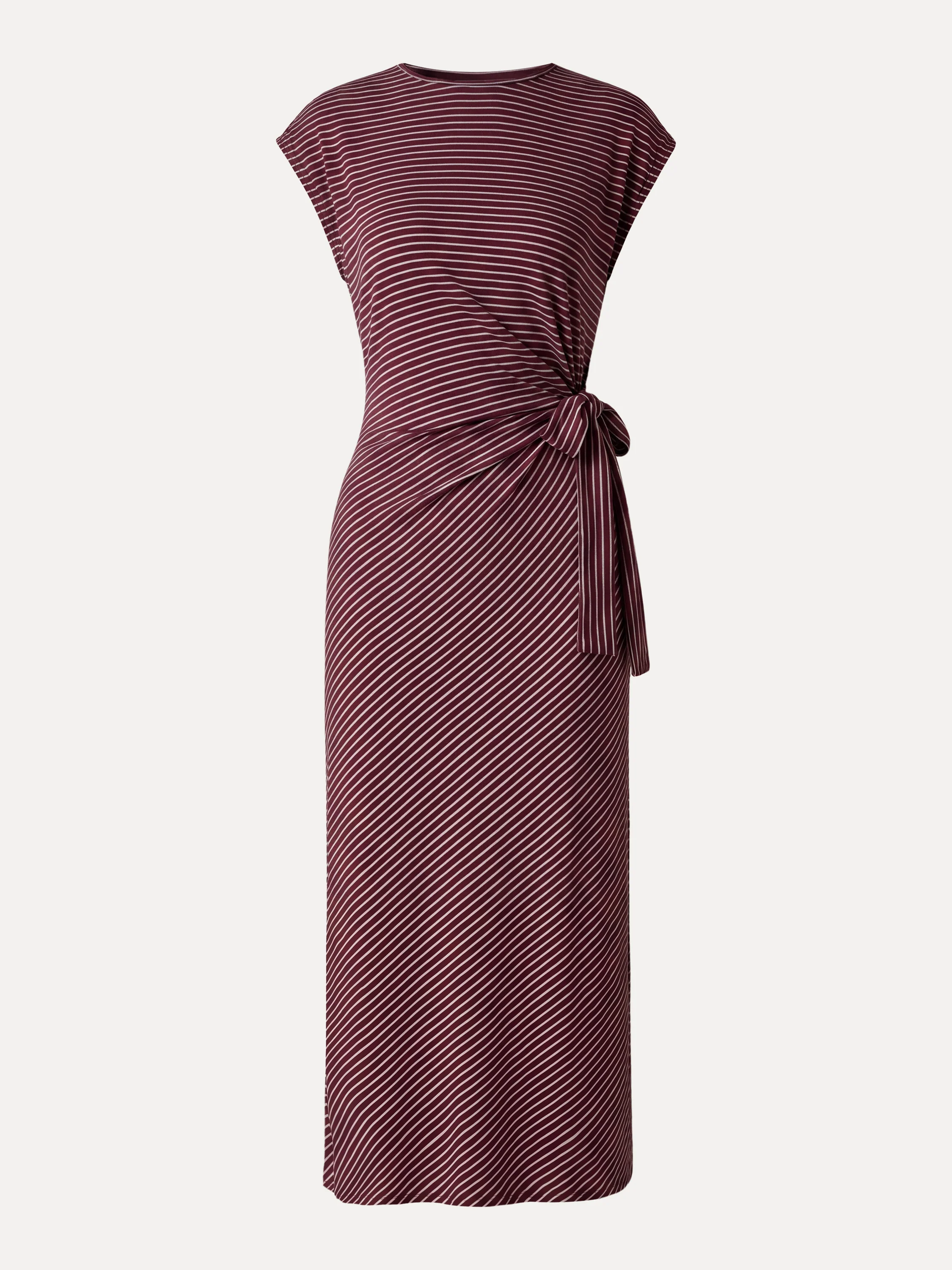 Striped Relaxed Midi Dress with Self-Tie - Image 16