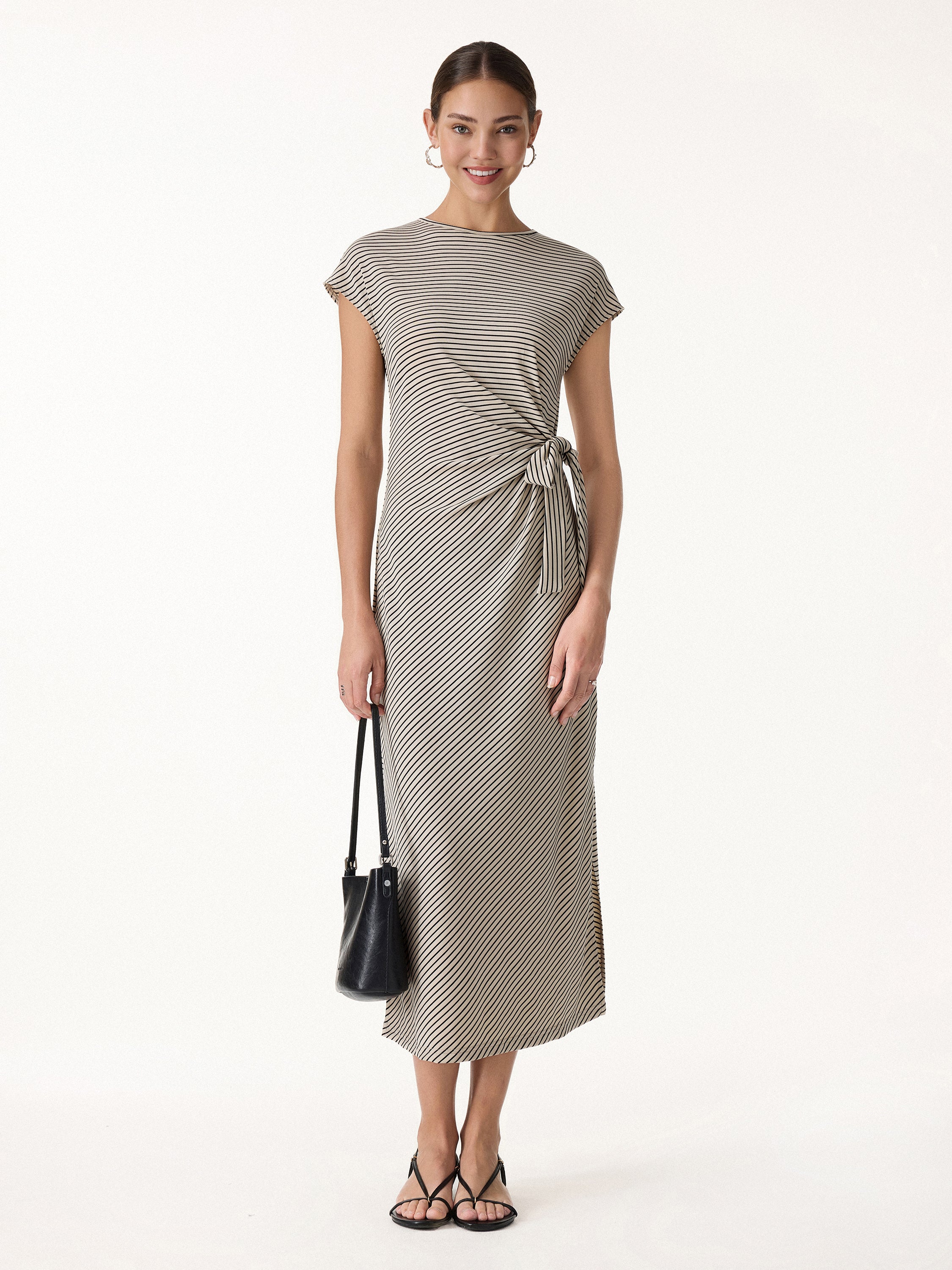 Striped Relaxed Midi Dress with Self-Tie - Image 6