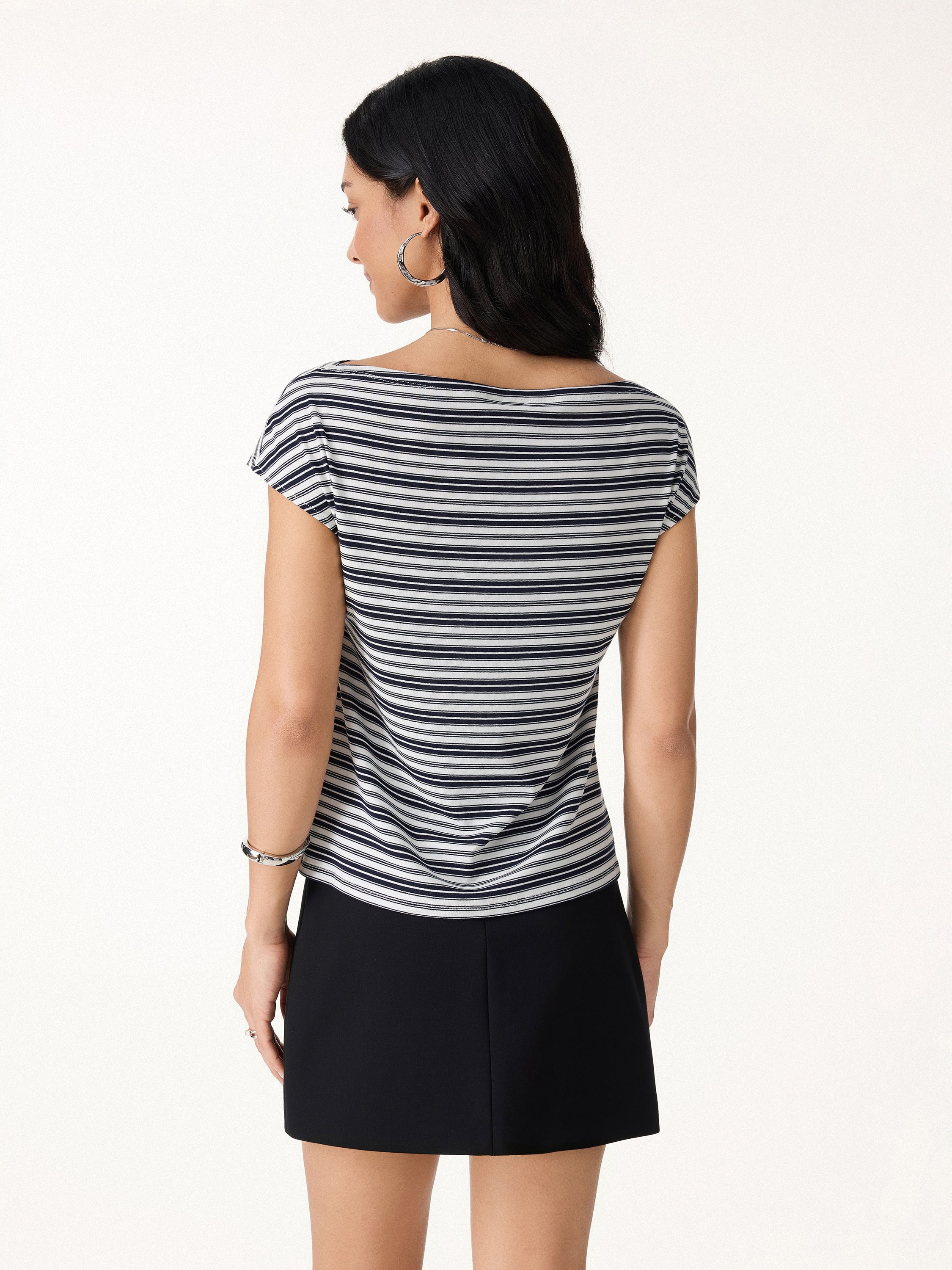 Striped Slash Neck Cap Sleeve Relaxed Top - Image 6