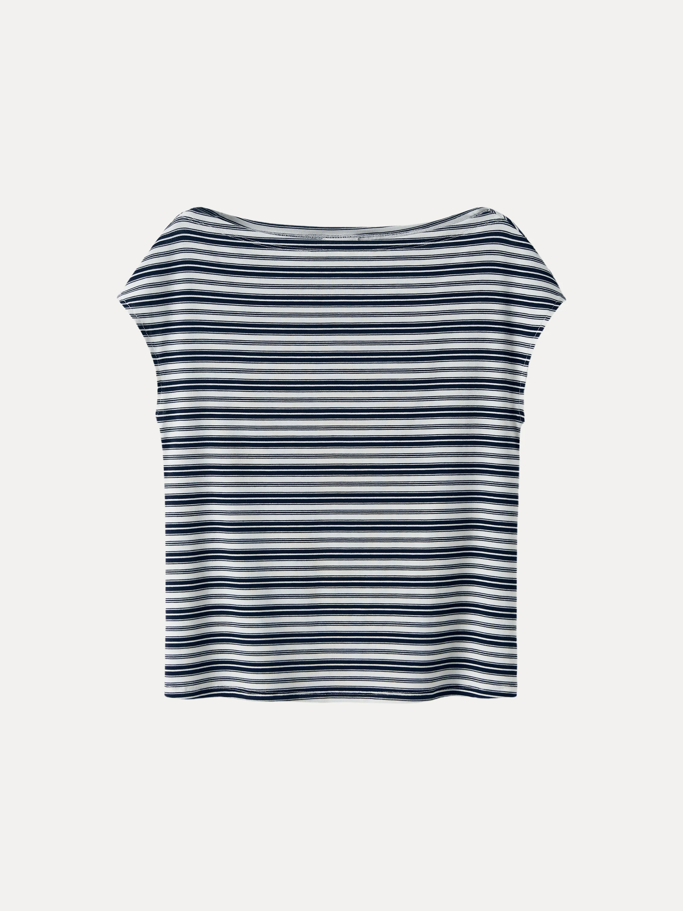 Striped Slash Neck Cap Sleeve Relaxed Top - Image 8