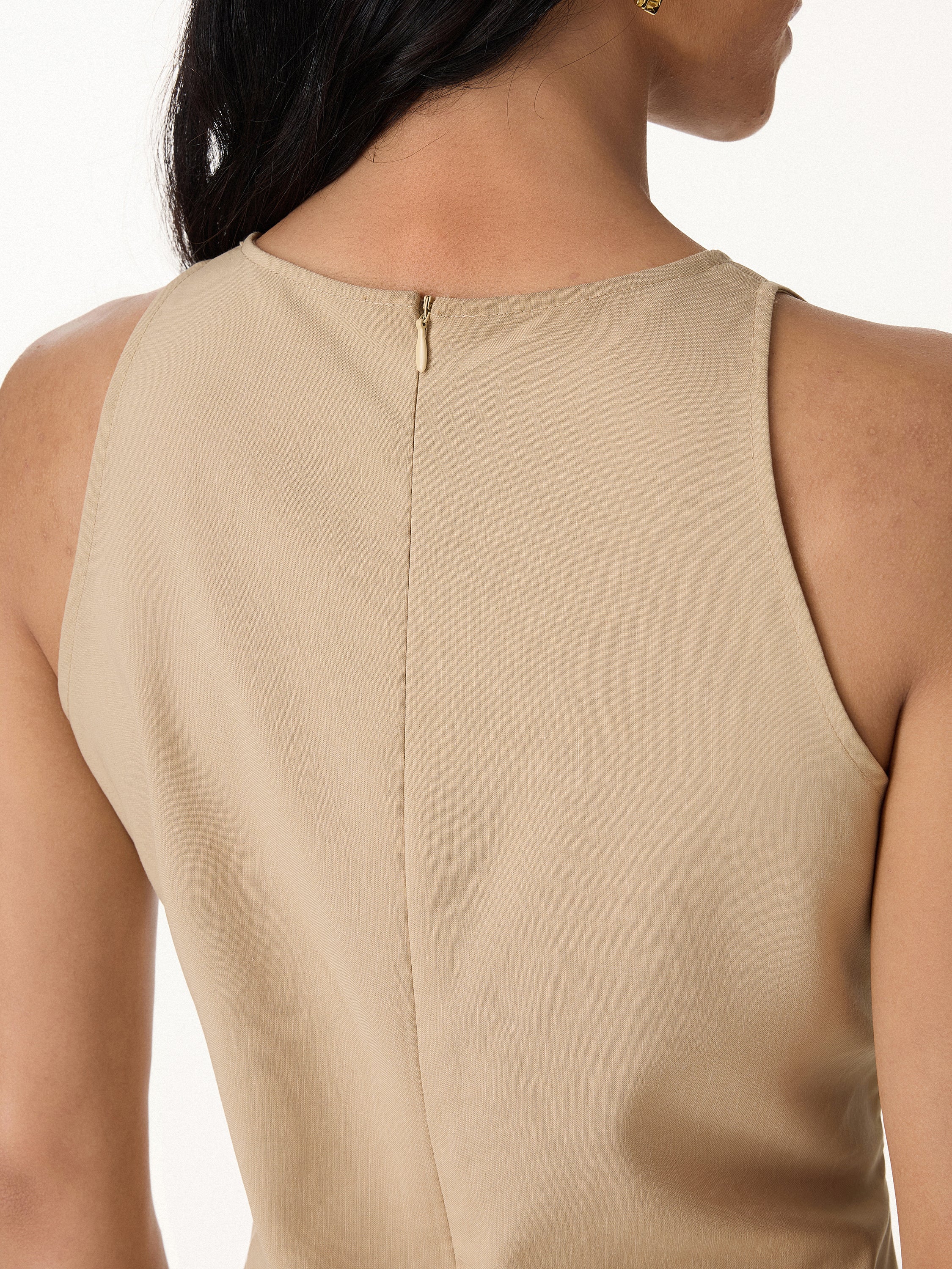 Summer Linen Pleated Self-Tie Top - Image 3