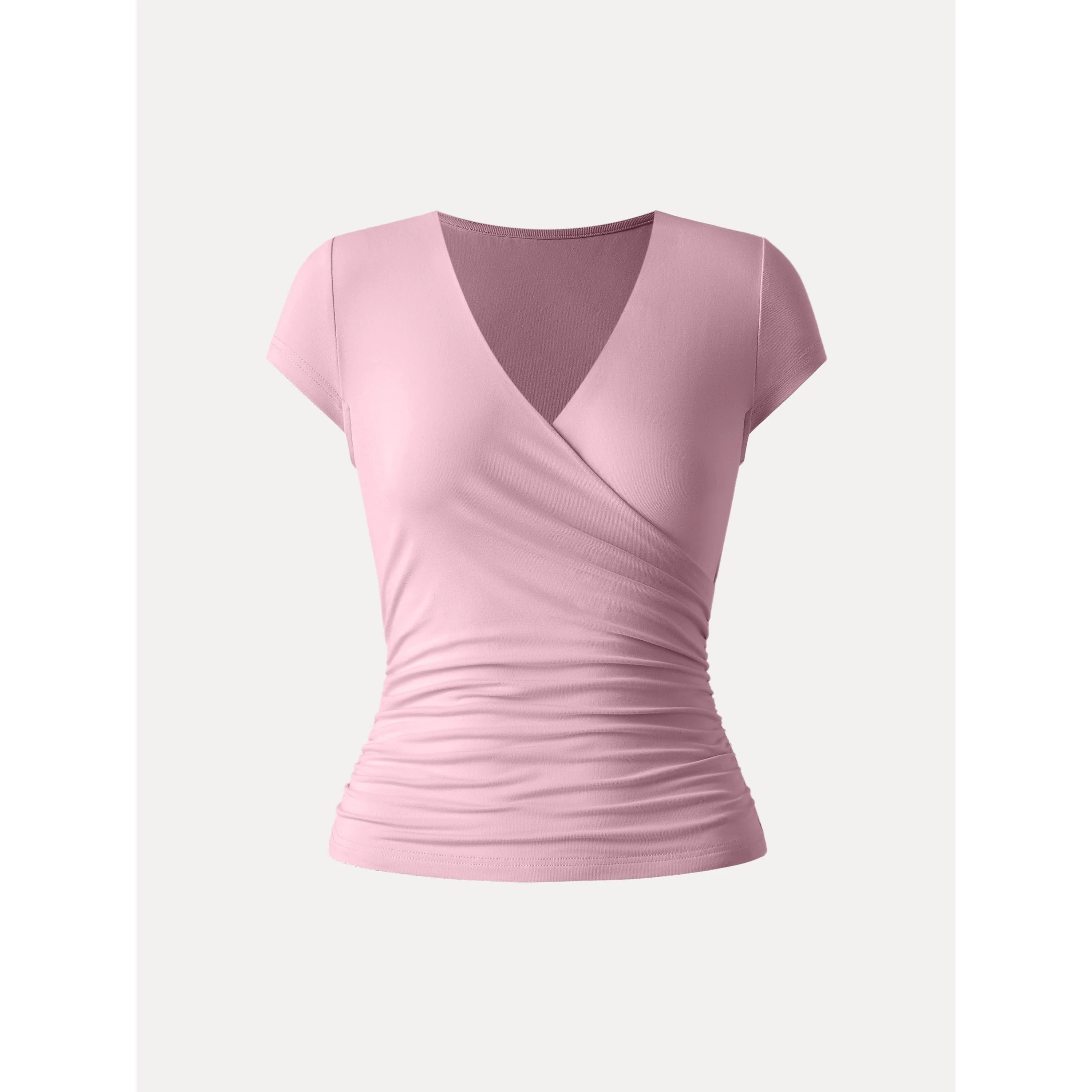 Surplice Cap Sleeve Side Ruched Fitted Tee - Image 13
