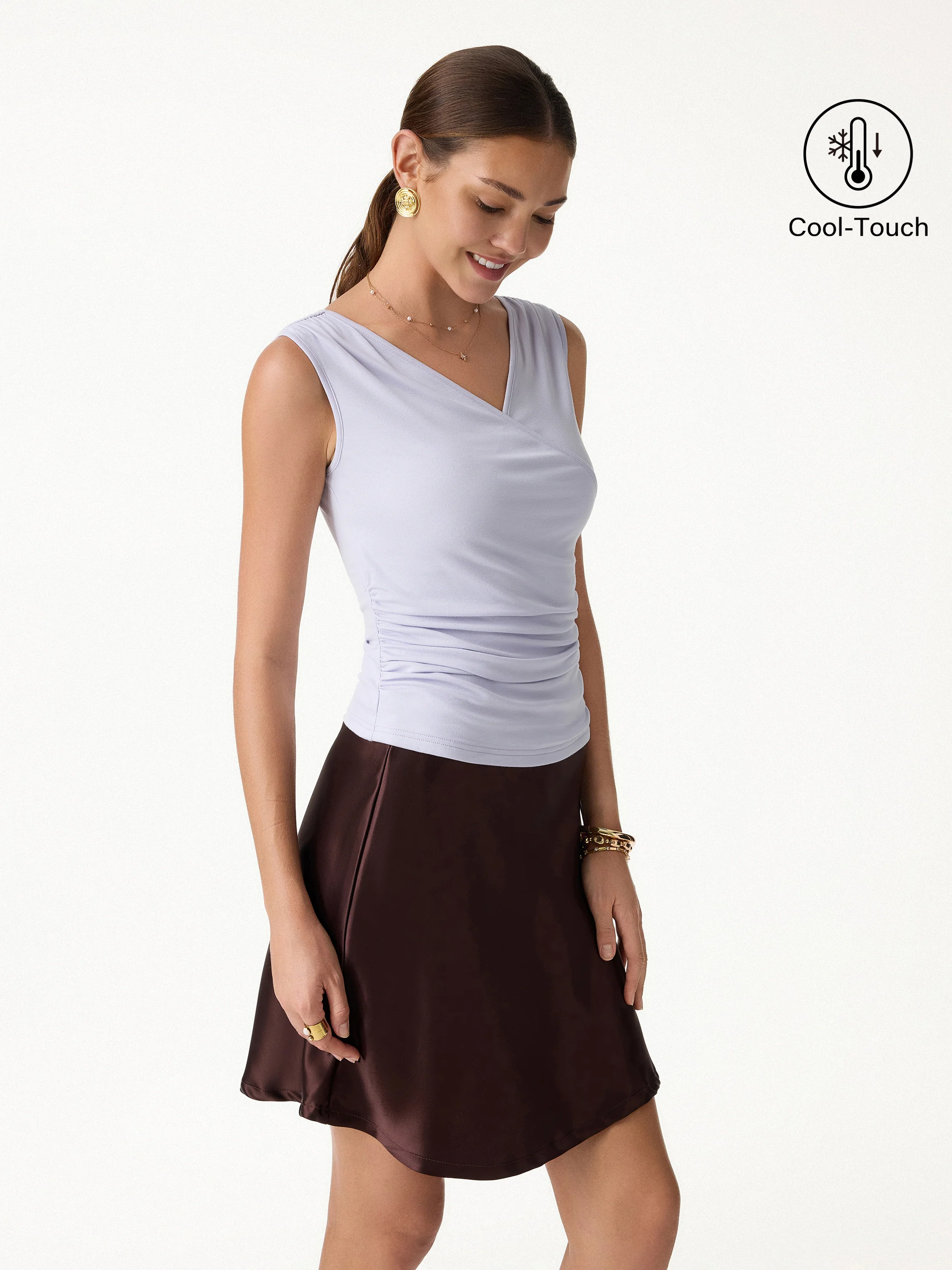 CoolTouch Surplice Neck Gathered Waist Top - Image 3