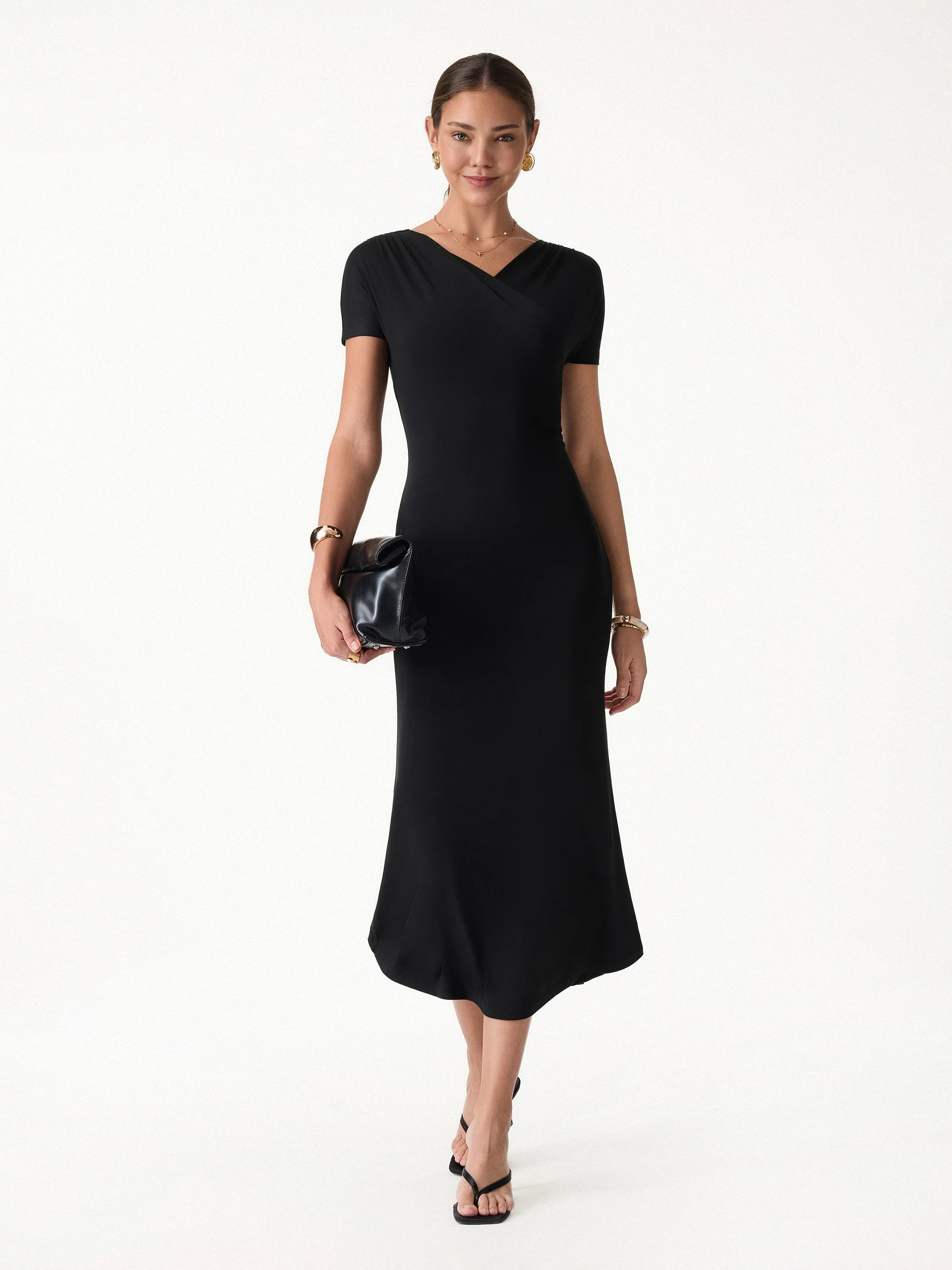 Surplice Short Sleeve Midi Dress - Image 4