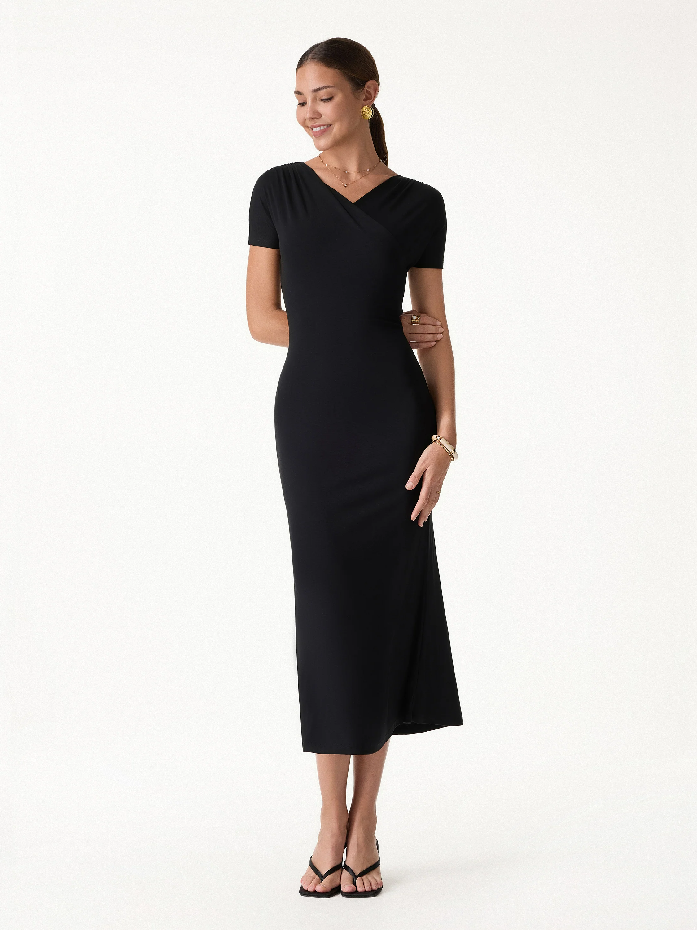 Surplice Short Sleeve Midi Dress - Image 6