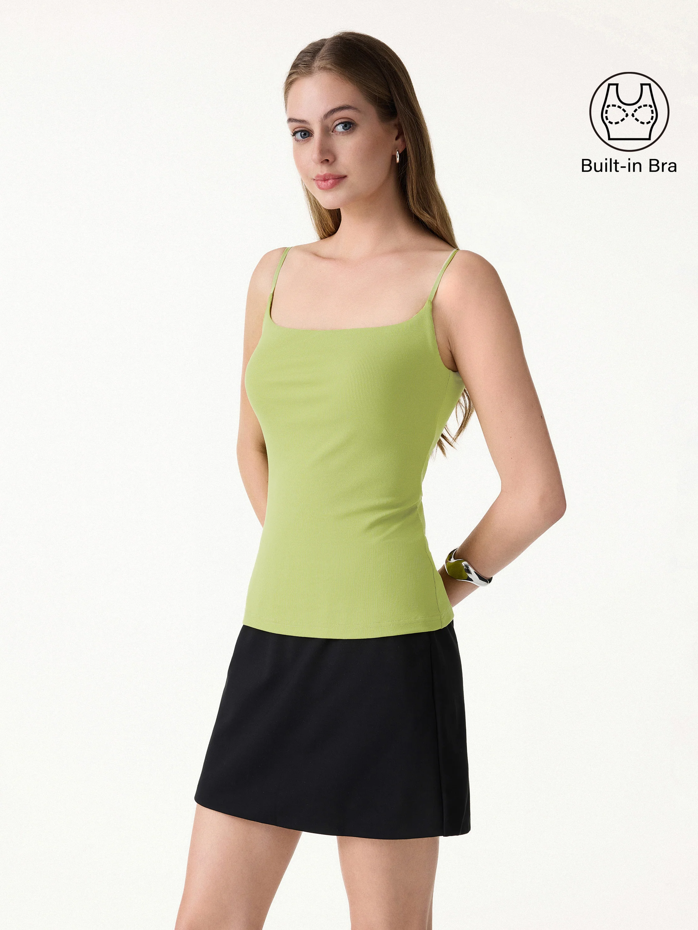 Sweat-Wicking Square Neck Stretchy Spaghetti Bra Tank - Image 8