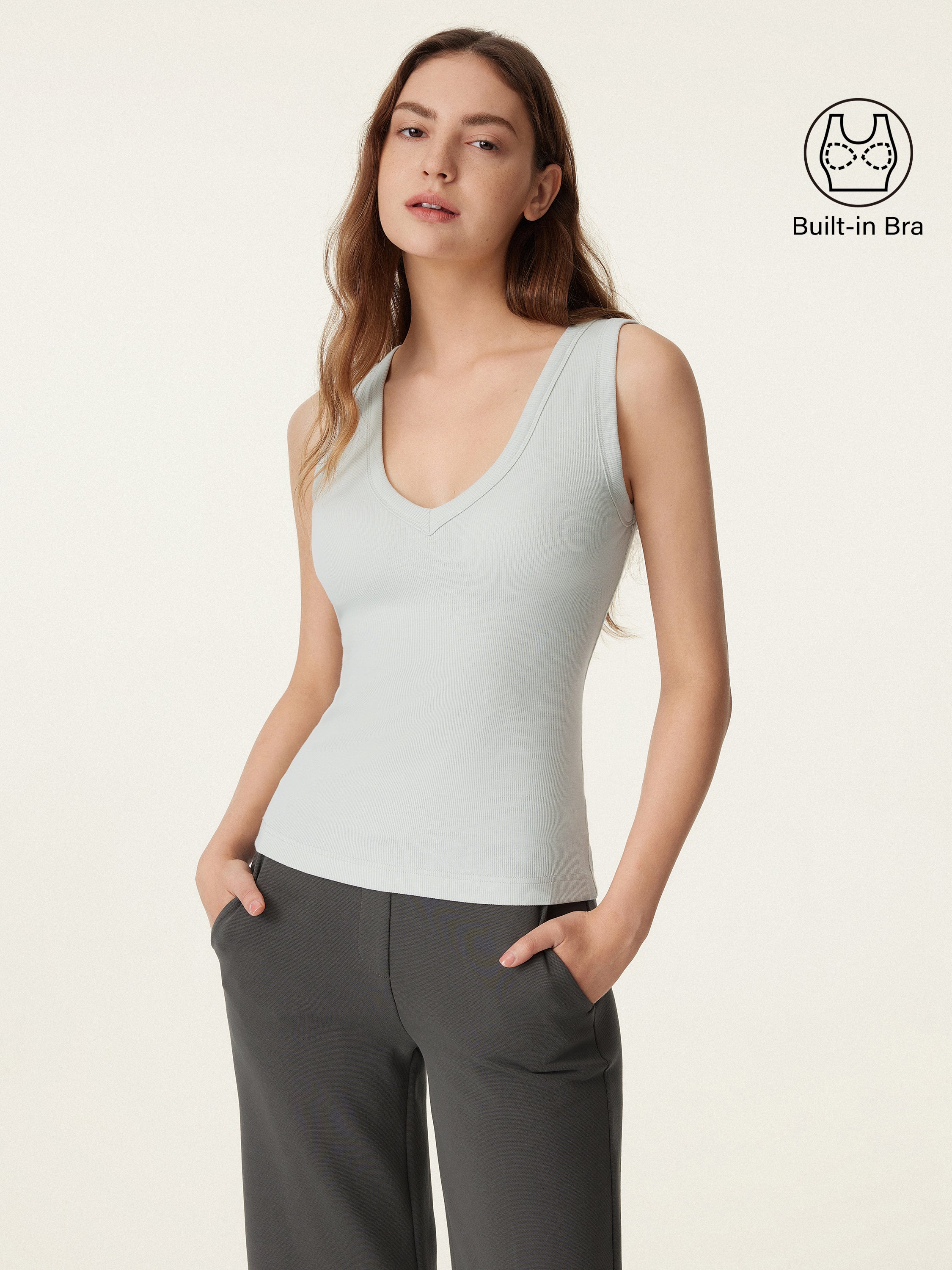 Stretchy V-neck Cotton New Airy Bra Tank - Image 21