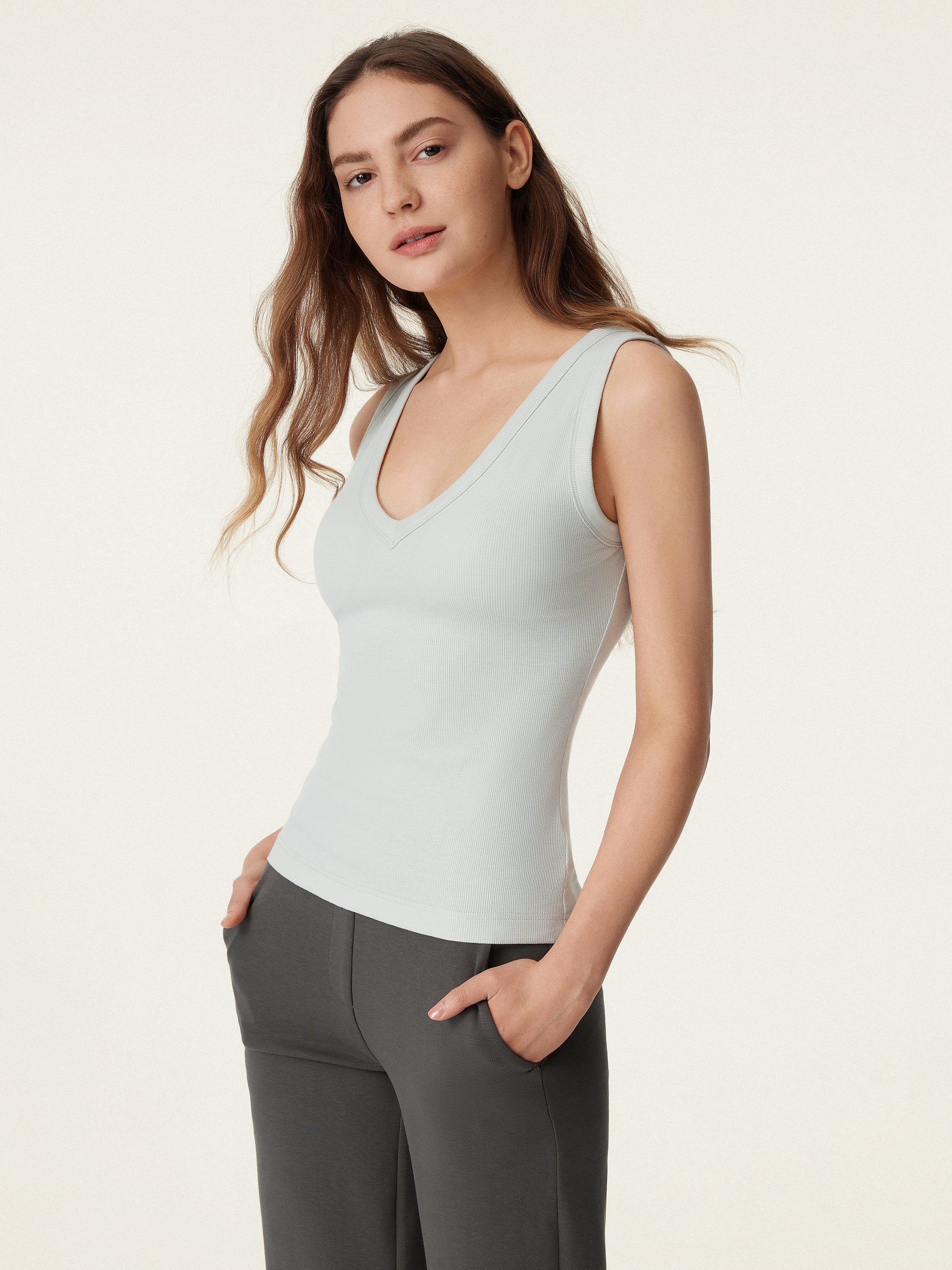 Stretchy V-neck Cotton New Airy Bra Tank - Image 23