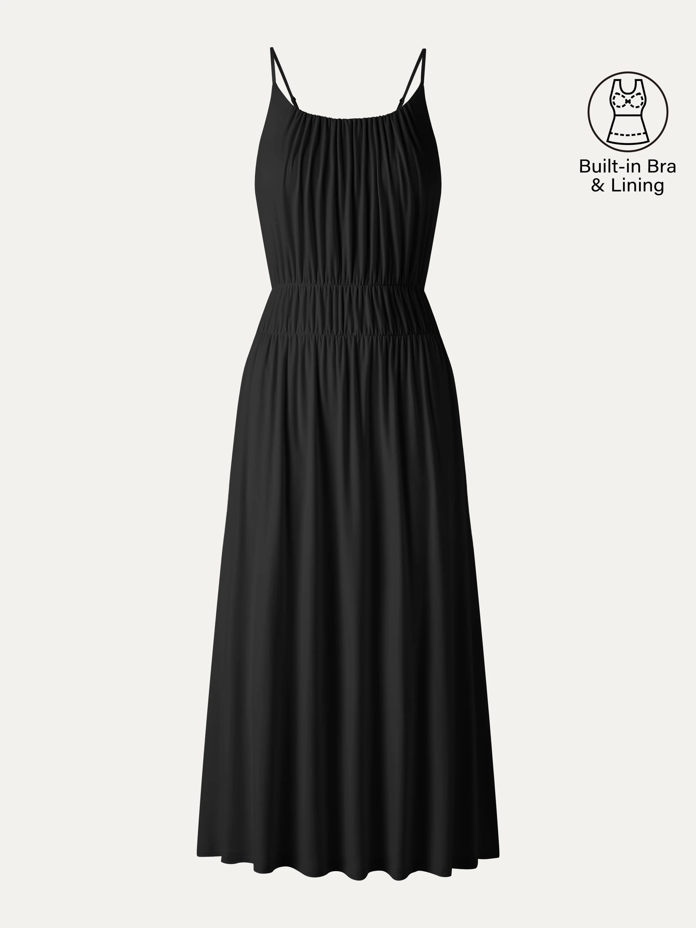 Vacay Gathered U-Neck Spaghetti Midi Bra Dress with Pockets - Image 13