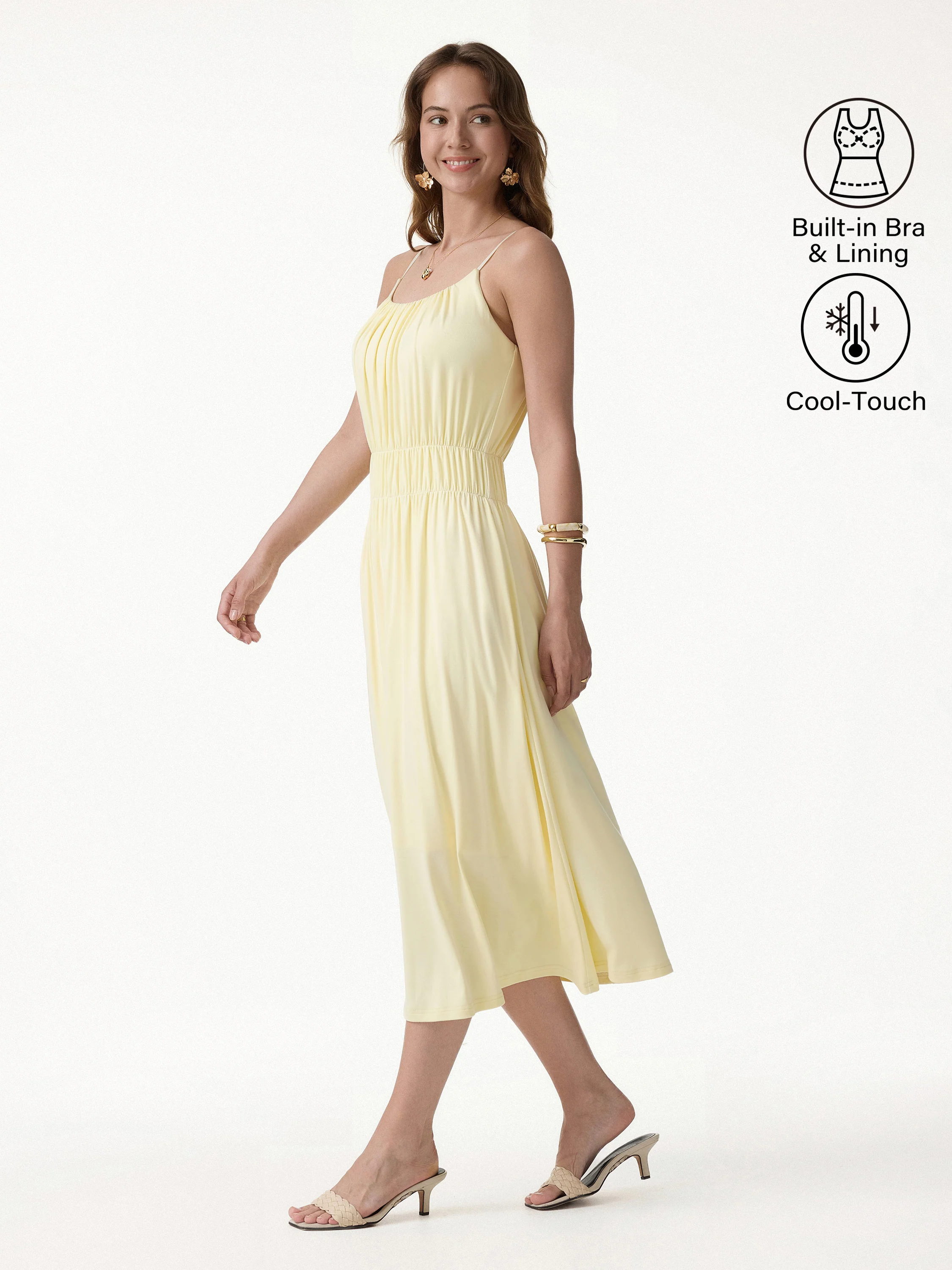 Vacay Gathered U-Neck Spaghetti Midi Bra Dress with Pockets - Image 5