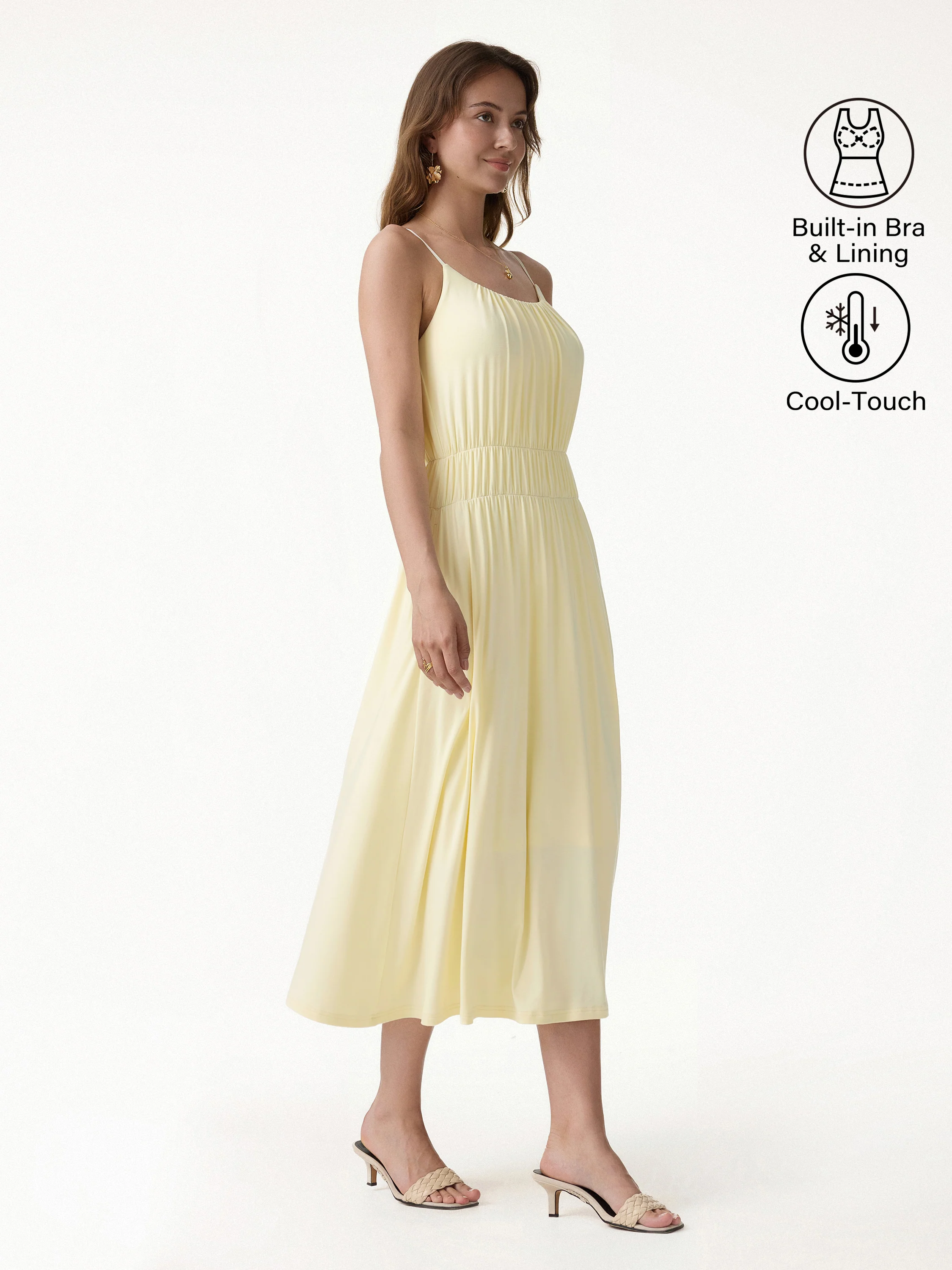 Vacay Gathered U-Neck Spaghetti Midi Bra Dress with Pockets - Image 6