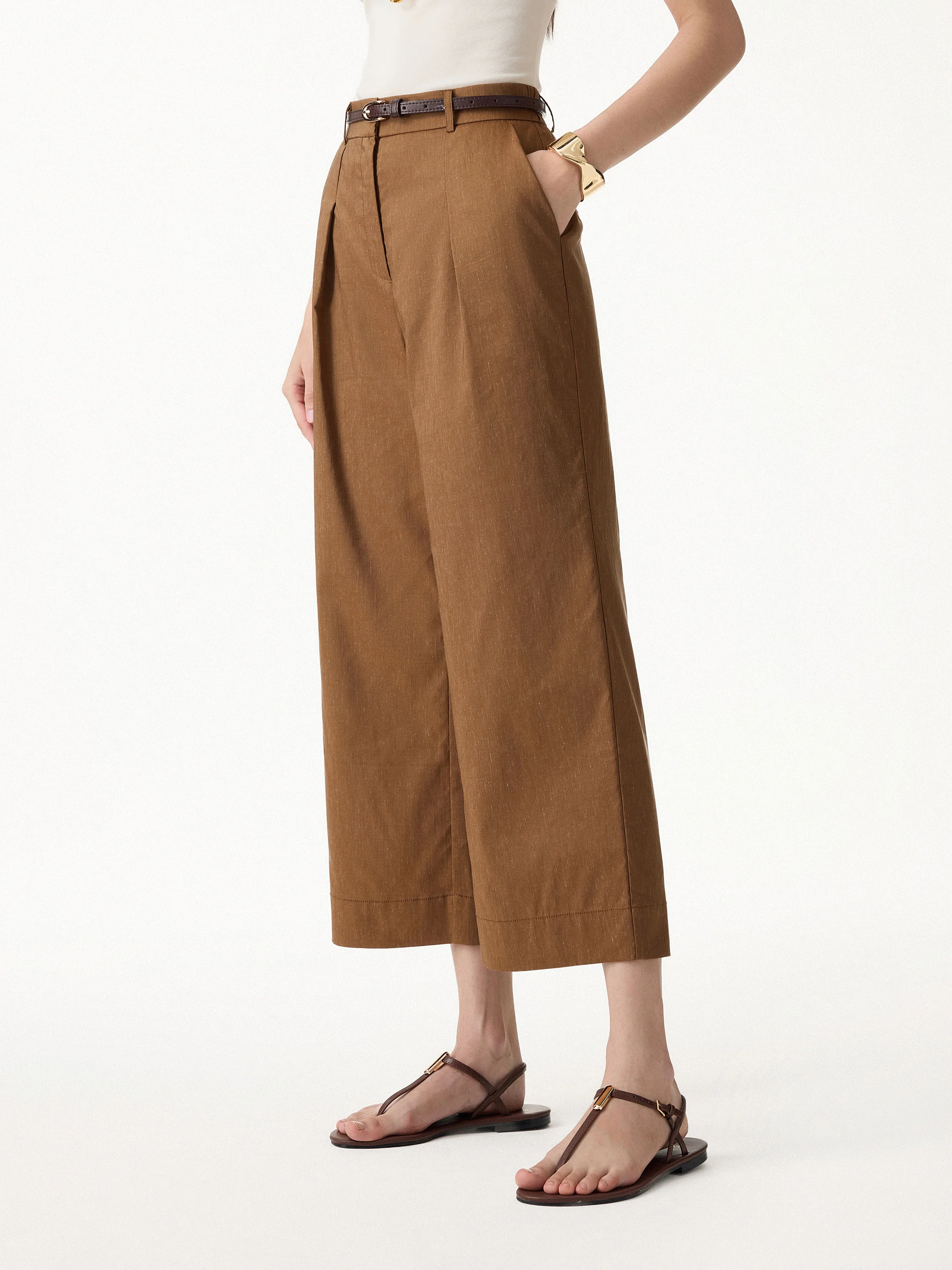 Wrinkle-Resistant Linen Cropped Wide Leg Pants - Image 5
