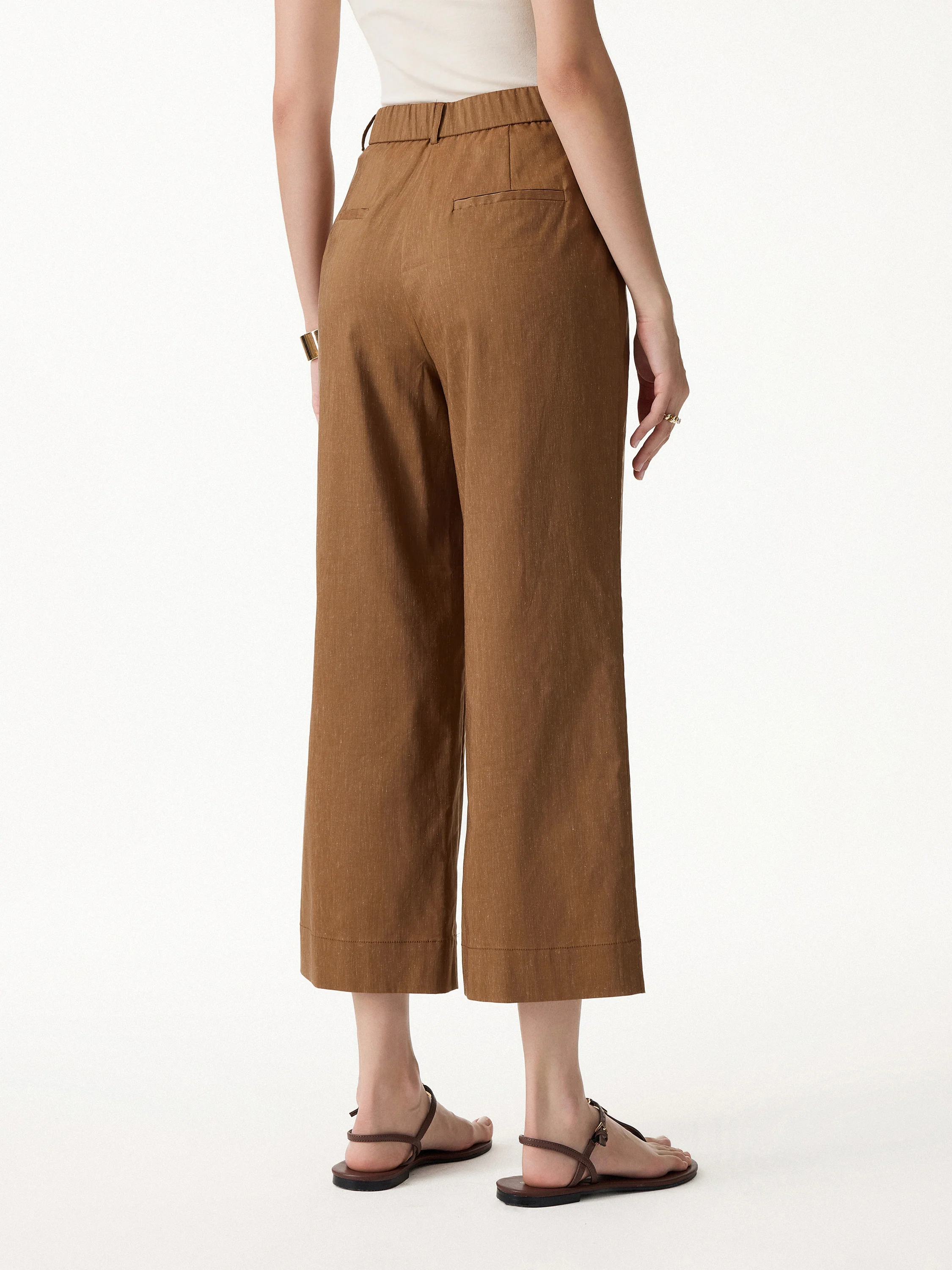 Wrinkle-Resistant Linen Cropped Wide Leg Pants - Image 6