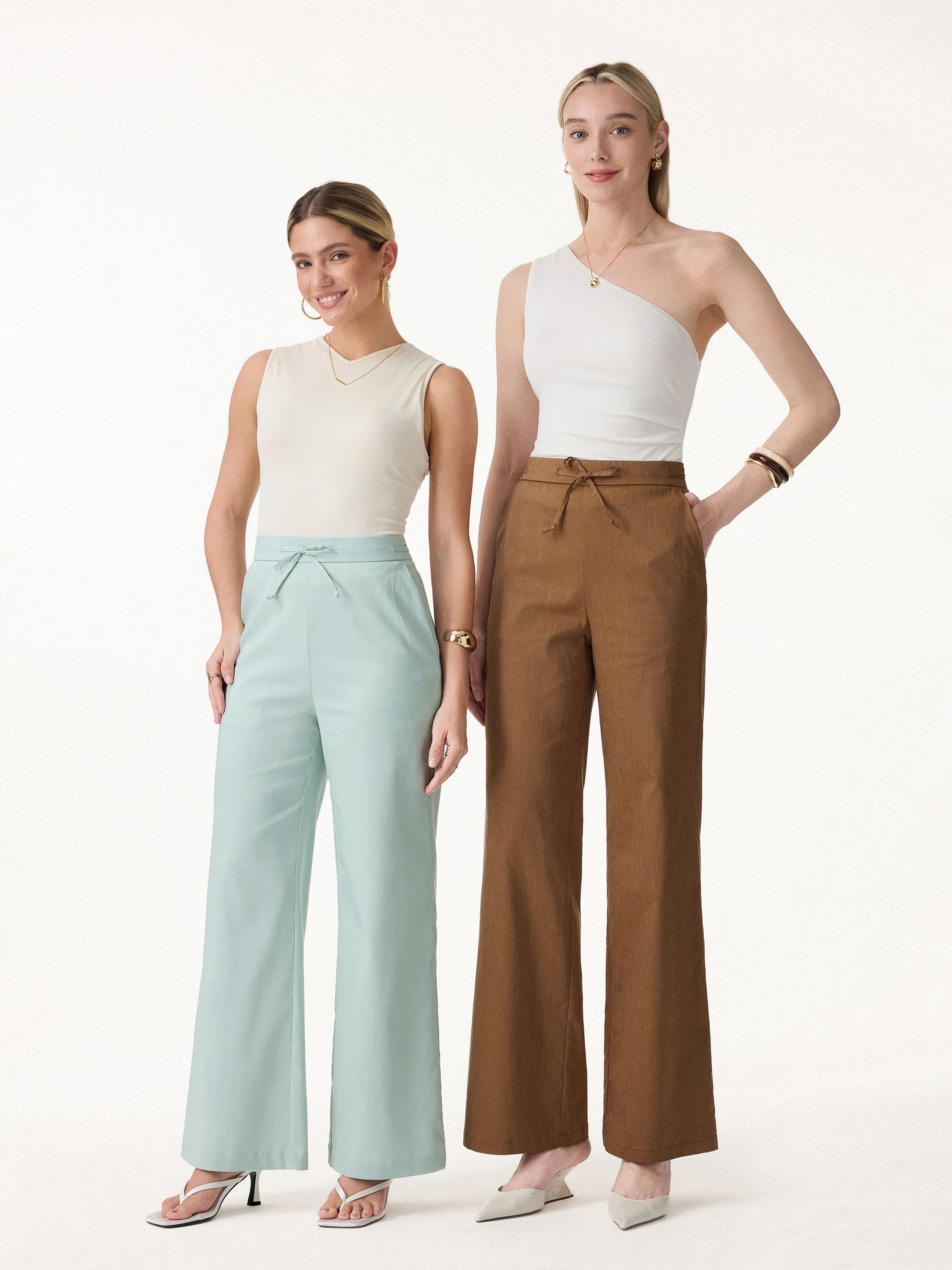 Wrinkle-Resistant Linen Drawstring Wide Leg Pant with Pockets - Image 2