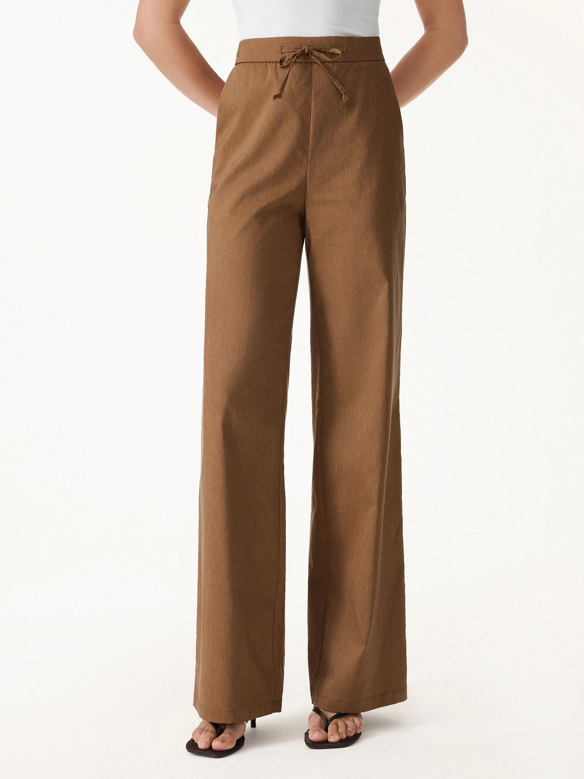 Wrinkle-Resistant Linen Drawstring Wide Leg Pant with Pockets - Image 6