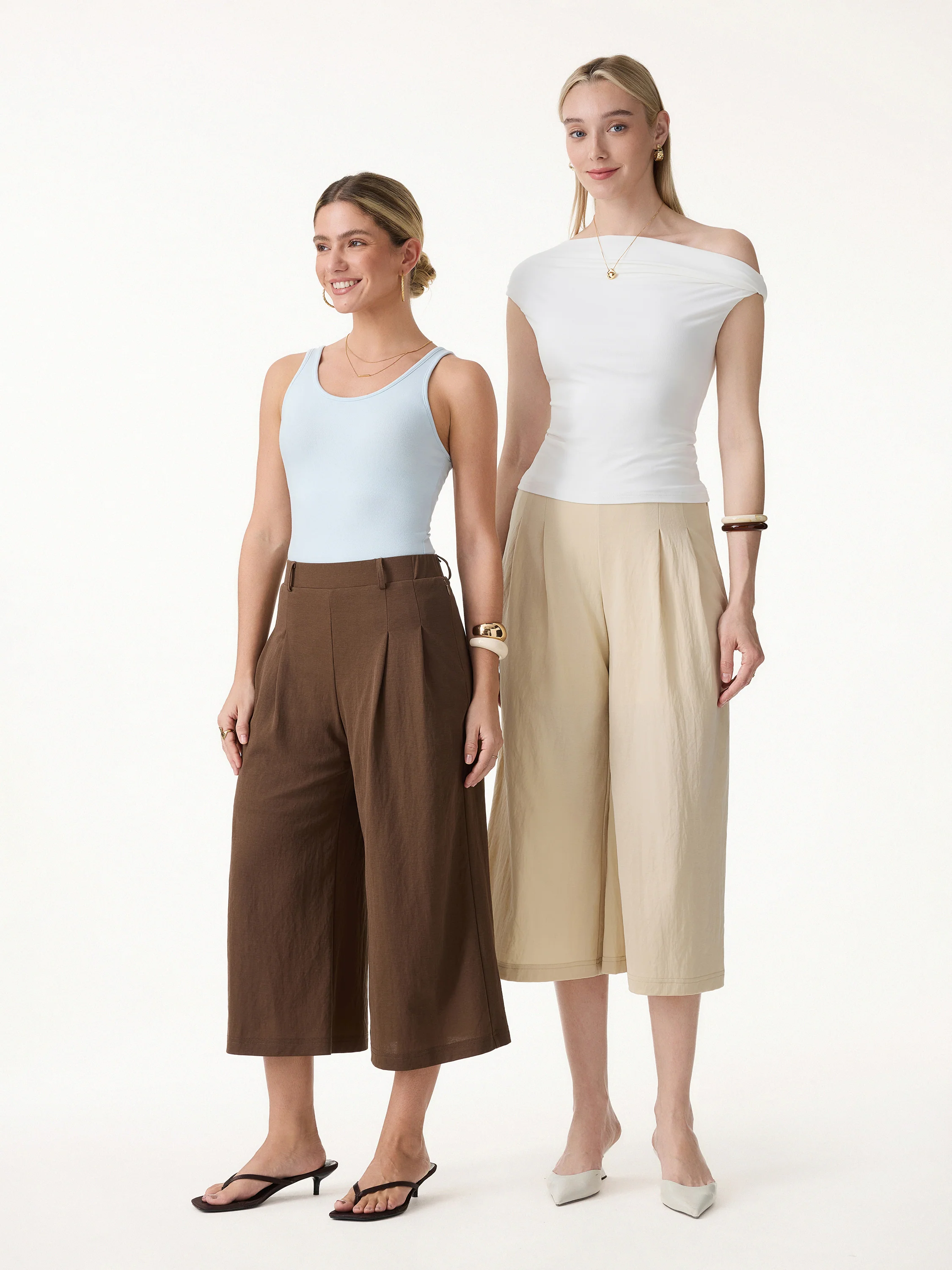 Wrinkle-Resistant Linen-Like Cropped Wide Leg Pants - Image 2
