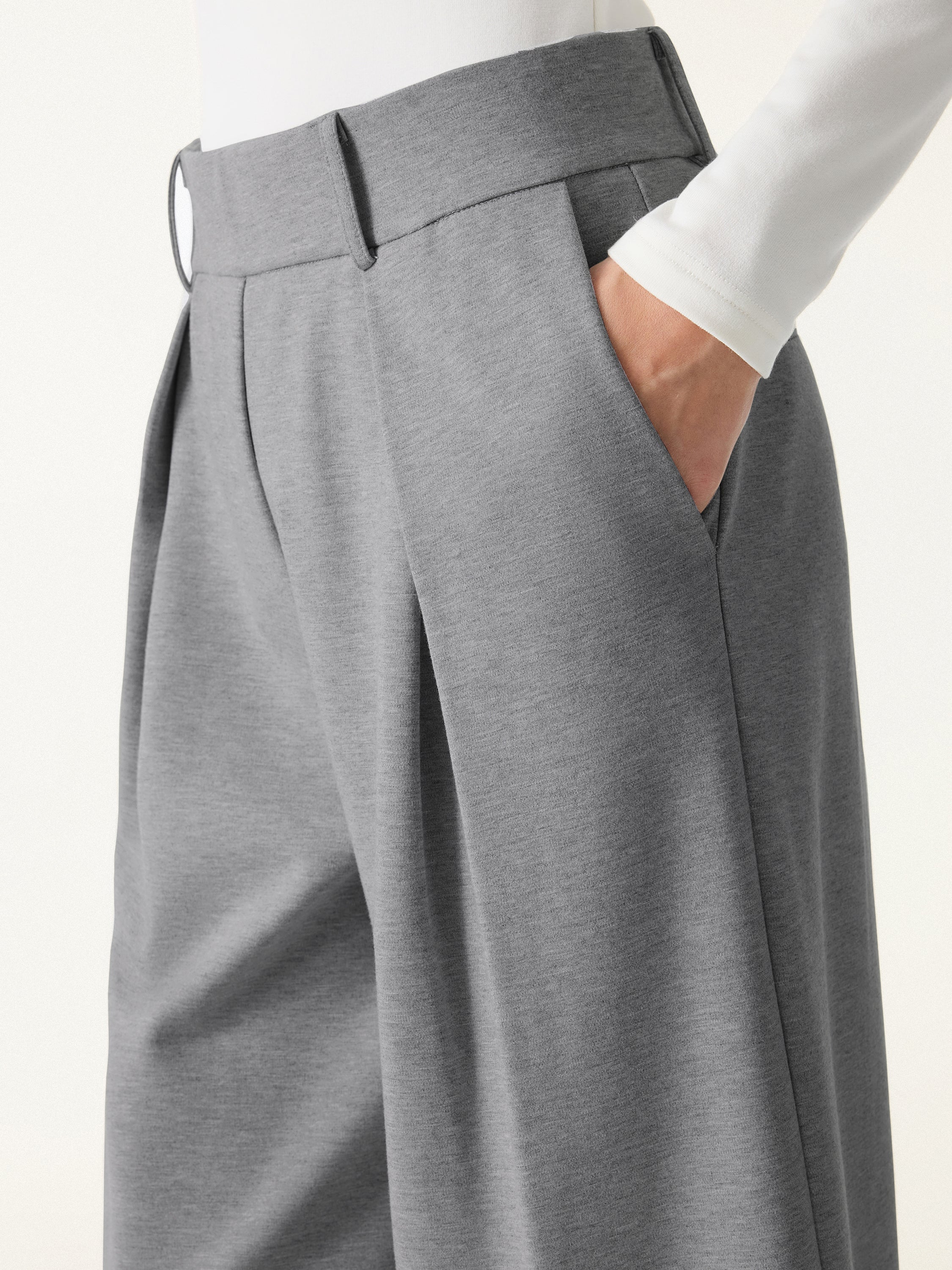 Wrinkle-Resistant Stretchy High Rise Wide Leg Pant with Pockets - Image 2