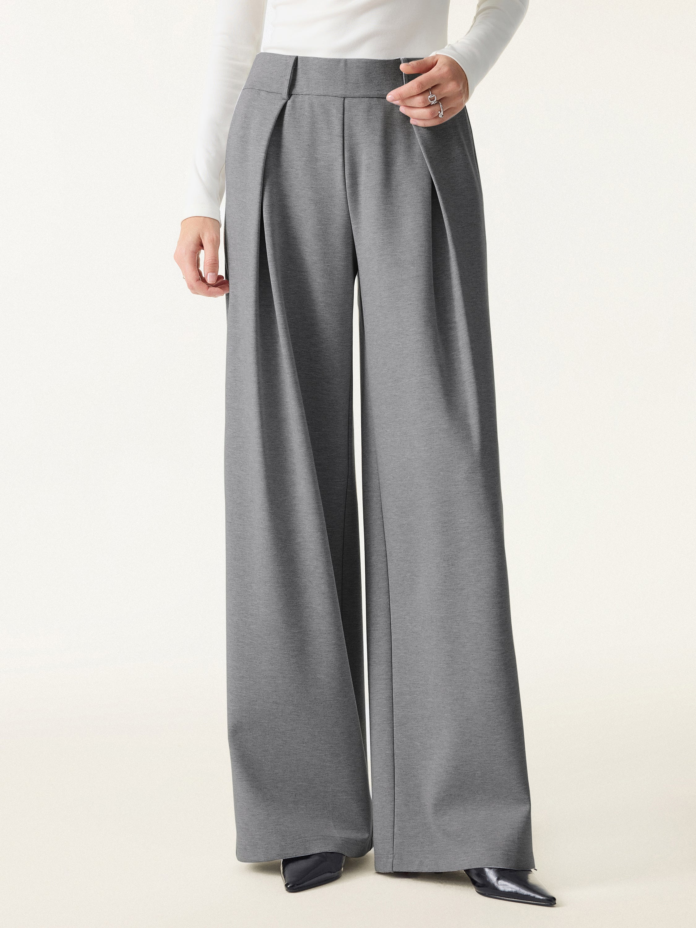 Wrinkle-Resistant Stretchy High Rise Wide Leg Pant with Pockets - Image 3